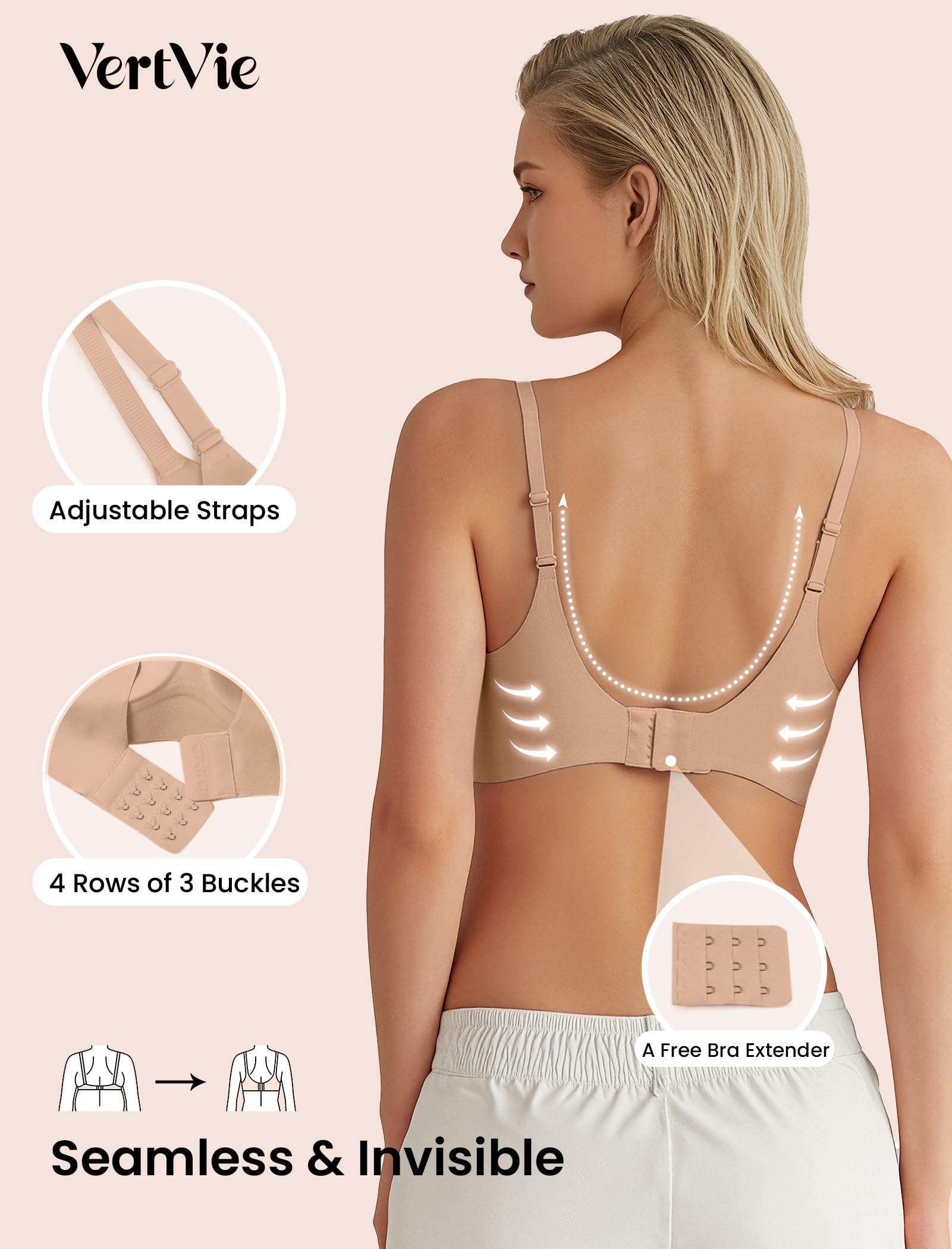 Vertvie Brasier sin Costuras para Mujer, sin Aros, cómodo, Push up, Suave y sin Varillas, Cobertura Completa, Brasier Deportivo Diario