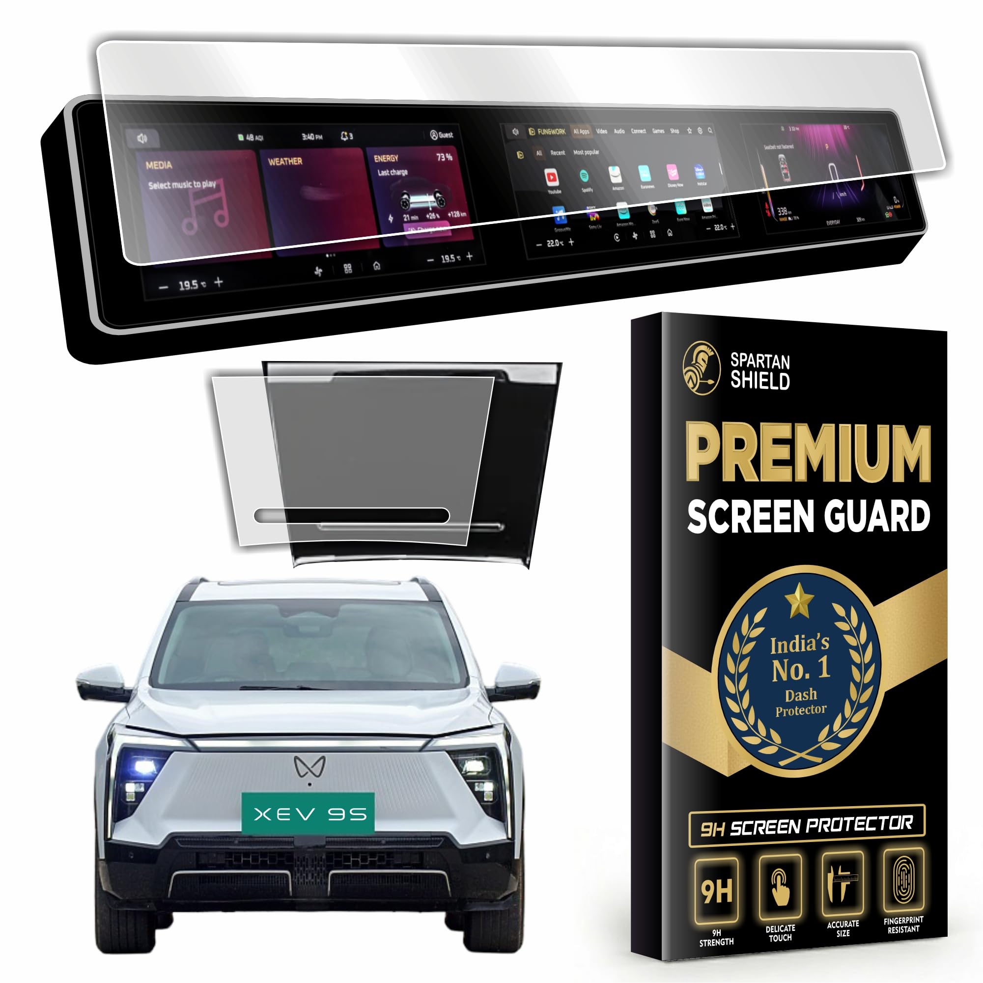 Spartan Shield *MATTE* Screen Protector For MAHINDRA XEV 9S 2026 Electric SUV || 12.3 Inch Full Touchscreen Display Guard || Accurate Fit For Pack One | Two | Three Above || ** ANTI GLARE ** Anti Scratch || Water Repellant || With Complimentary Installation Kit || Bubble Free Application || XEV9E | XEV9S Digital Instrument Cluster Protective Film || XEV9 2025 Car Stereo Accessories [Not Tempered Glass] — Amazon image 12