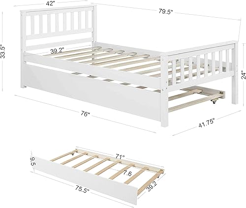 Miniatura 2 de Dolonm Cama de plataforma individual con nido, marco de cama de madera maciza con cabecero, estribo para adolescentes, niños y niñas, no necesita