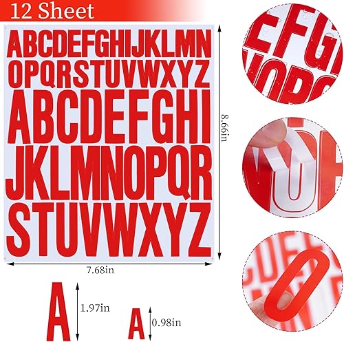 Miniatura 2 de 12 hojas de calcomanías del alfabeto, calcomanías de vinilo autoadhesivas rojas estéticas, calcomanías impermeables para botellas de agua, puertas,