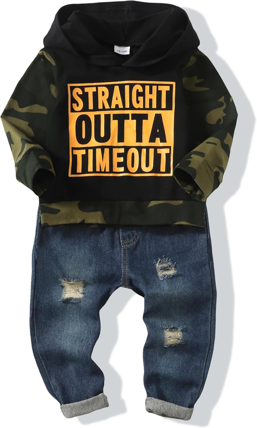 Renotemy Toddler Infant Baby Boy Clothes Winter Fall Outfits Hoodie Sweatsuit Ripped Jeans Denim Toddler Clothes for Boys