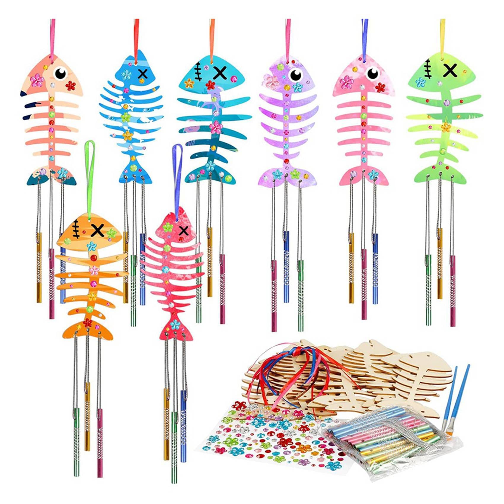 Noaxylic Kit DIY 6 Fusées Carillon à Vent En Bois – Avec Peintures, Pinceaux Et Strass, Activité Créative Pour Enfants, Décoration Extérieure Et Cadeau