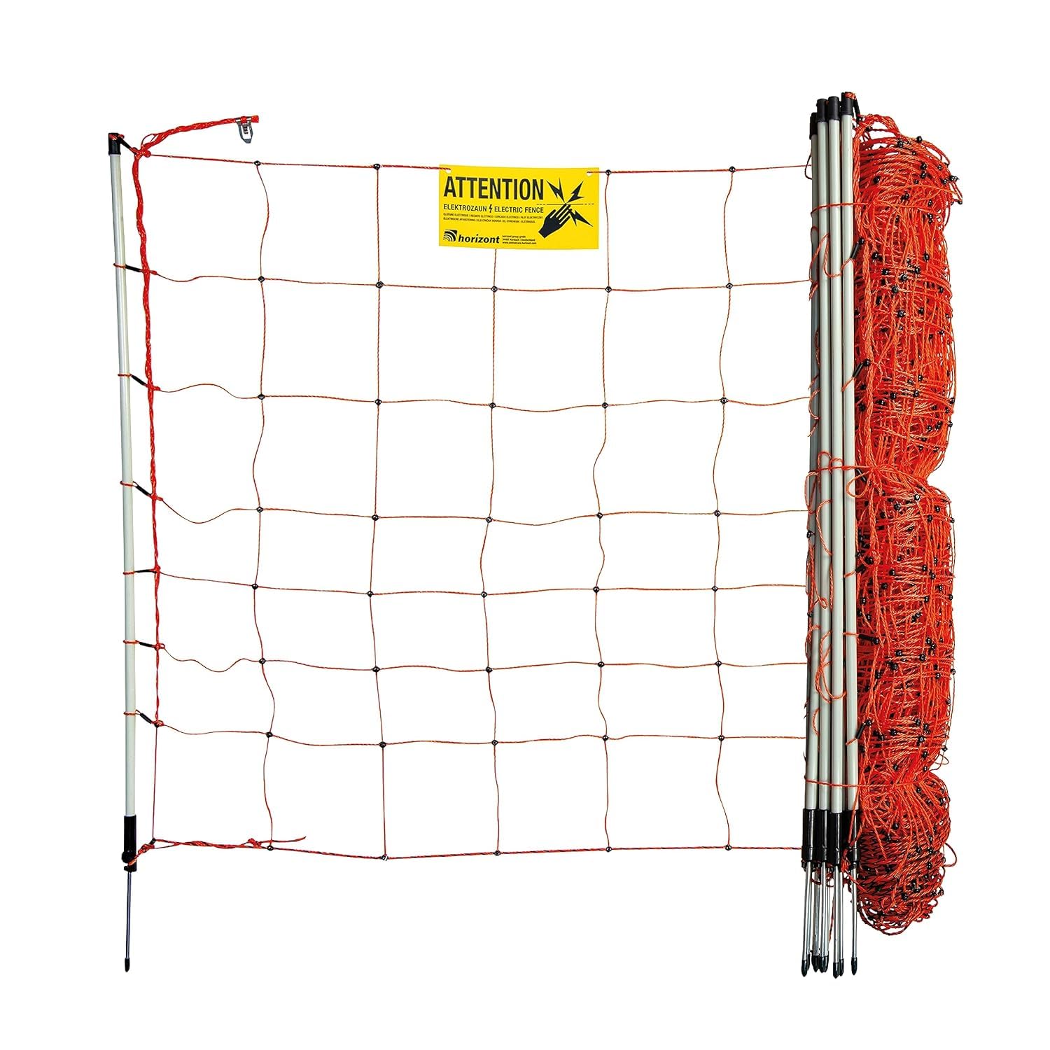 horizont StrongLine - Recinzione mobile per cani da campeggio, 50 m, 90 cm, elettrificabile, 14 pali in fibra di vetro, colore arancione, flessibile, per cani, recinzione mobile per giardino