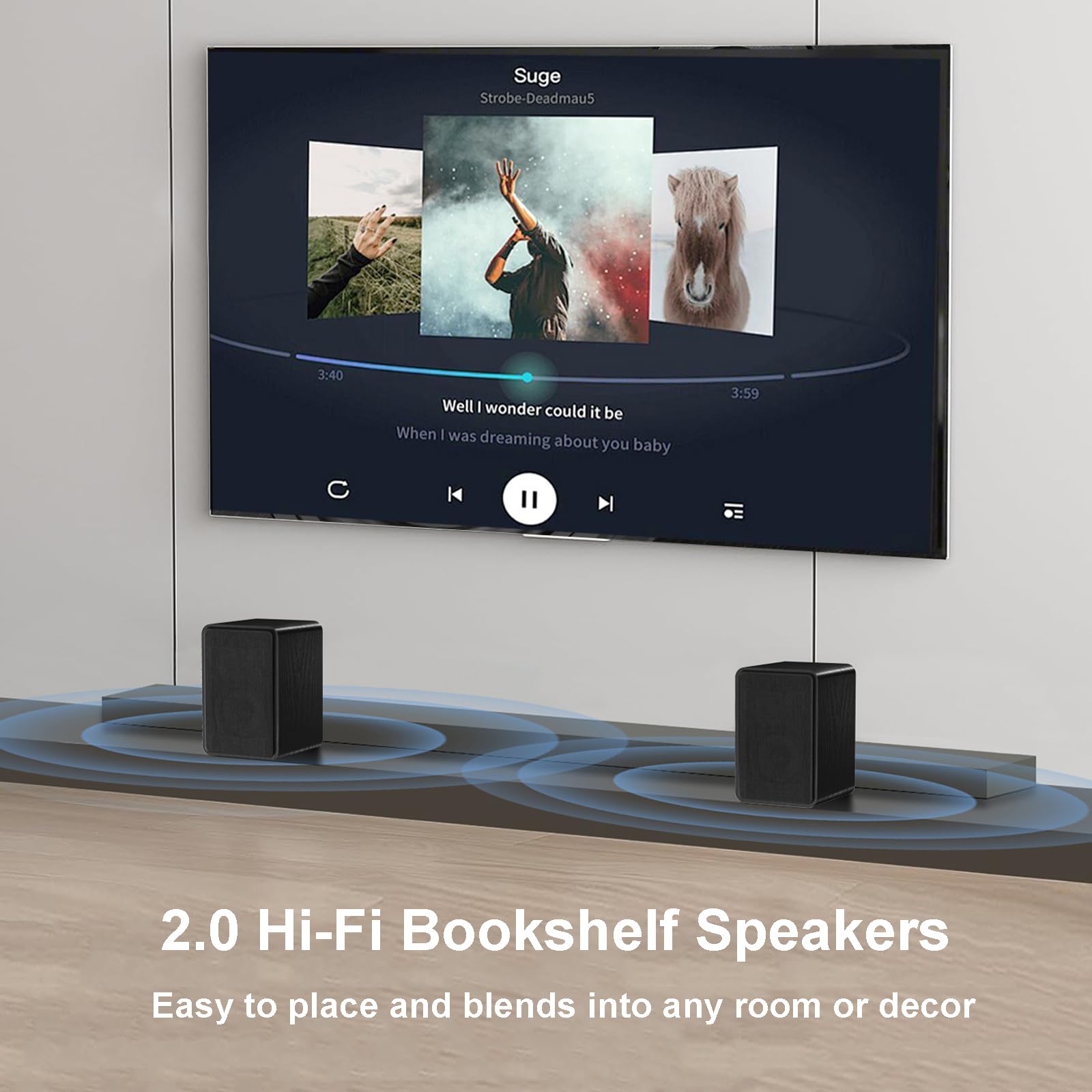 LONPOO 60W Aktiv Regal-Lautsprecher, 2.0 CH TV-Lautsprecher mit Bluetooth/Optical/RCA/AUX-IN, 4-Zoll-Tieftöner &1-Zoll-Hochtöner Heimstereo (LP42A)