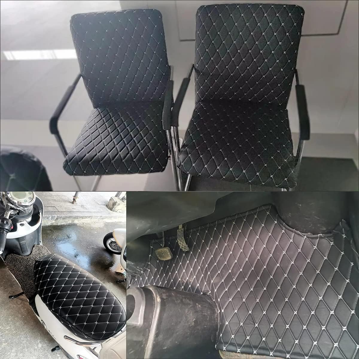 Diamond Faux Leather Vinyl Quilted Foam Fabric with 1/4" Thick Foam Backing for Upholstery Car Headliner Headboards Furniture DIY Projects,60" x 39.37" (Black&White)