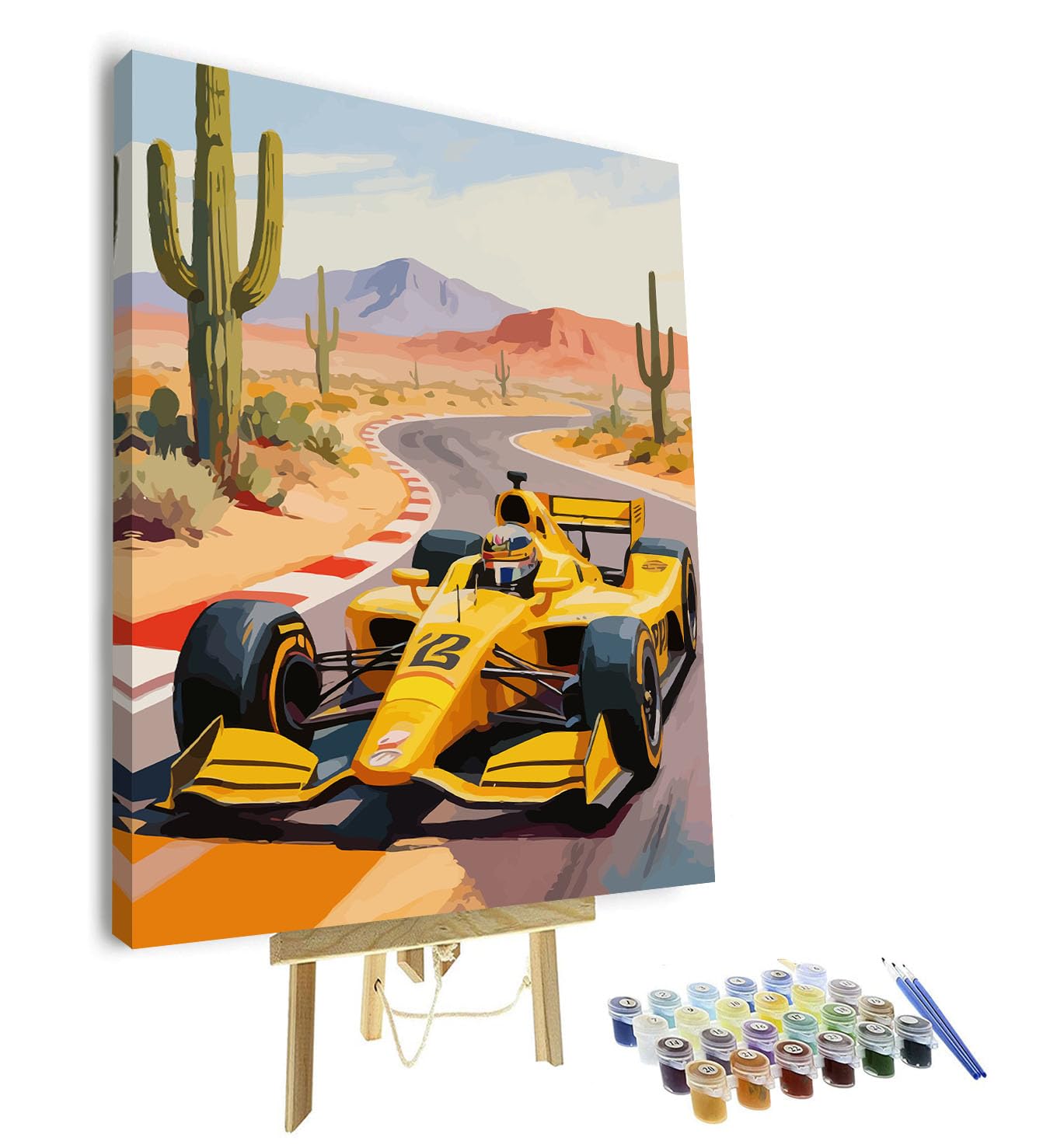 TISHIRON Adult Paint by Number Kits for Beginner, Paint by Numbers Kit for Adults - Racing Car Speeding on Desert Highway Adventure Landscape, DIY Art Craft for Home & Office(16x20 Inch, Framed)