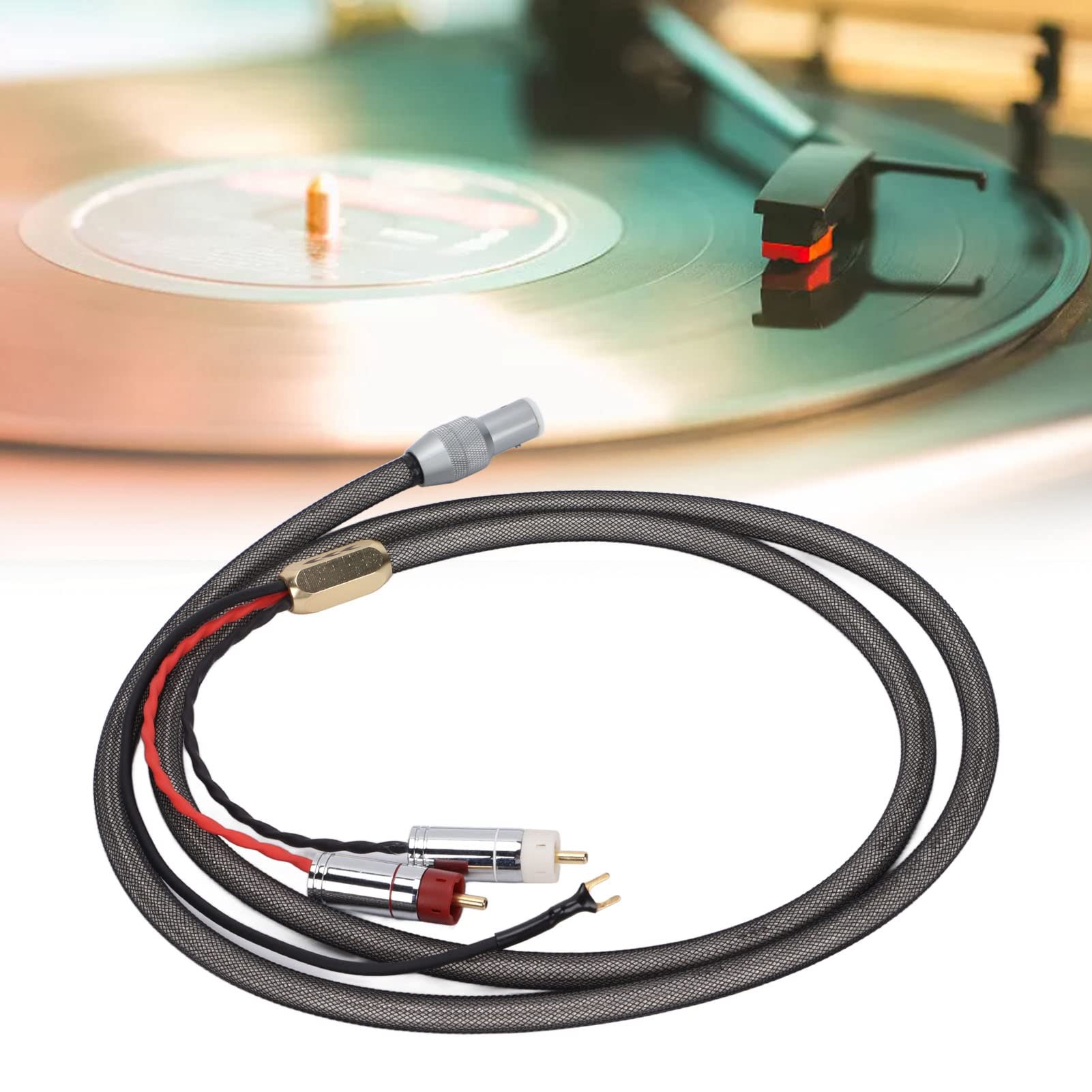 ASHATA Cavo per Giradischi, XS-0609 Cavo per Braccio in Vinile con Cavo di Terra/Terra Cavo Placcato in Argento a 5 Pin XLR per Giradischi in Vinile(1,5 M)