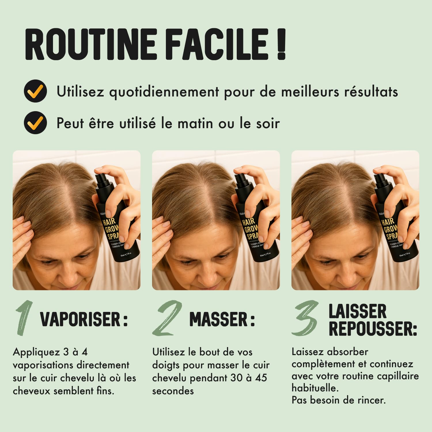 Serum Pousse Cheveux Spray | Favorise la Pousse des Cheveux très rapide | Huile Pousse Cheveux Spray de la Biotine, Caféine, de l'huile de Ricin et de l'Aminexil (3 mois d'utilisation)