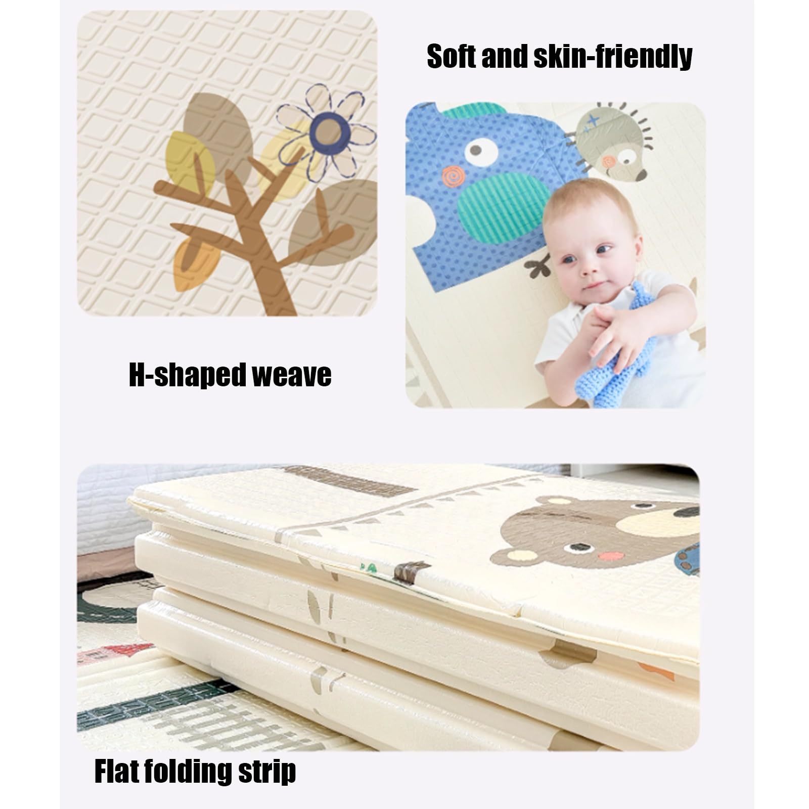 Weiche Schaumstoff-Krabbeldecke, Beidseitig Verwendbarer Pädagogischer Spielteppich für Kinder, Faltbarer, Tragbarer Bodenteppich, Perfekt für Die Wohnzimmerdekoration(A,150 * 180CM)