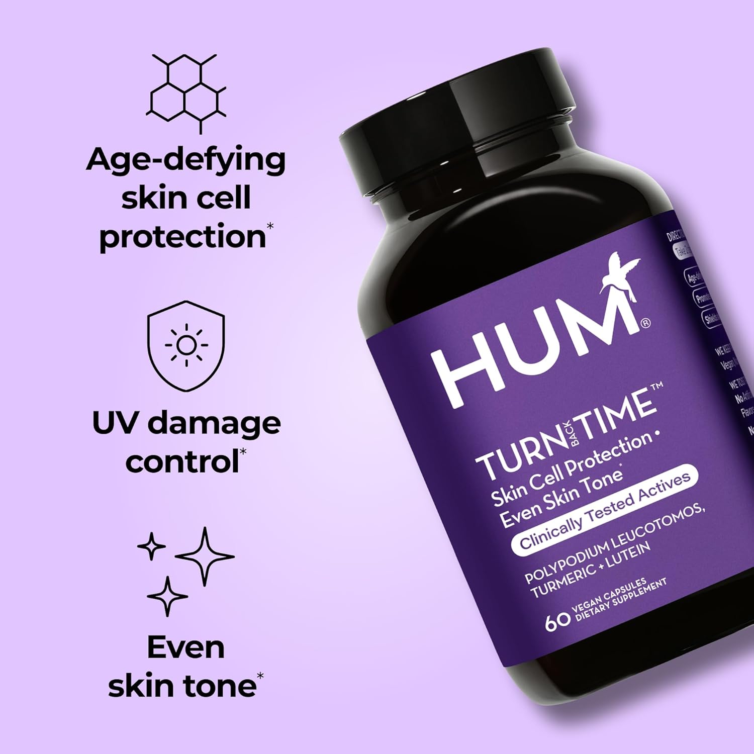 HUM Turn Back Time Turmeric Supplement for Youthful Looking Skin Support with Green Tea Extract, Lutein & Polyphenols, Skin Care Aging & Collagen Support Capsules for Even Tone, 60 Vegan Capsules - Image 2