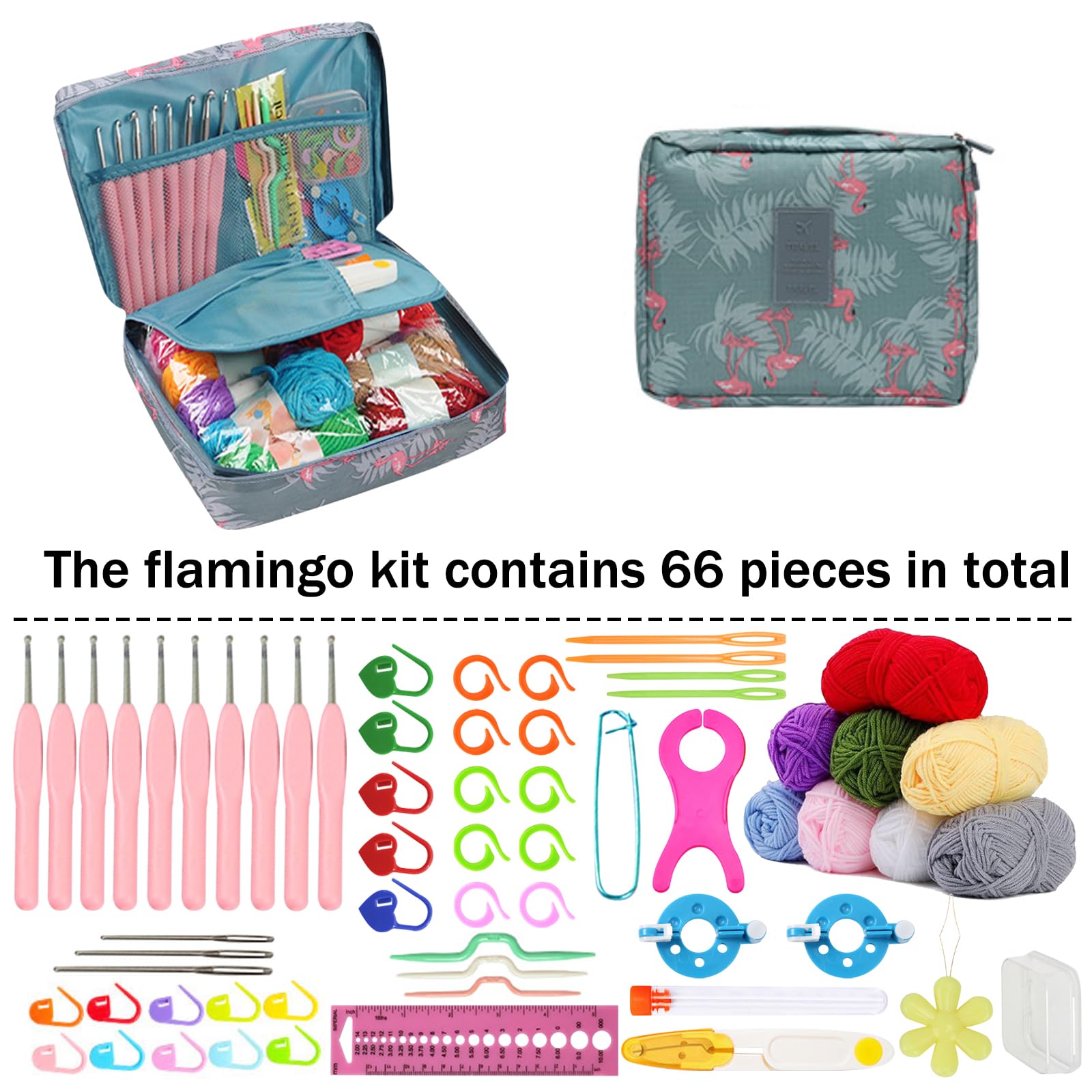 BDSHUNBF Uncinetto 66 Pcs Set per Principianti, Kit Uncinetto con Filo e Accessorio