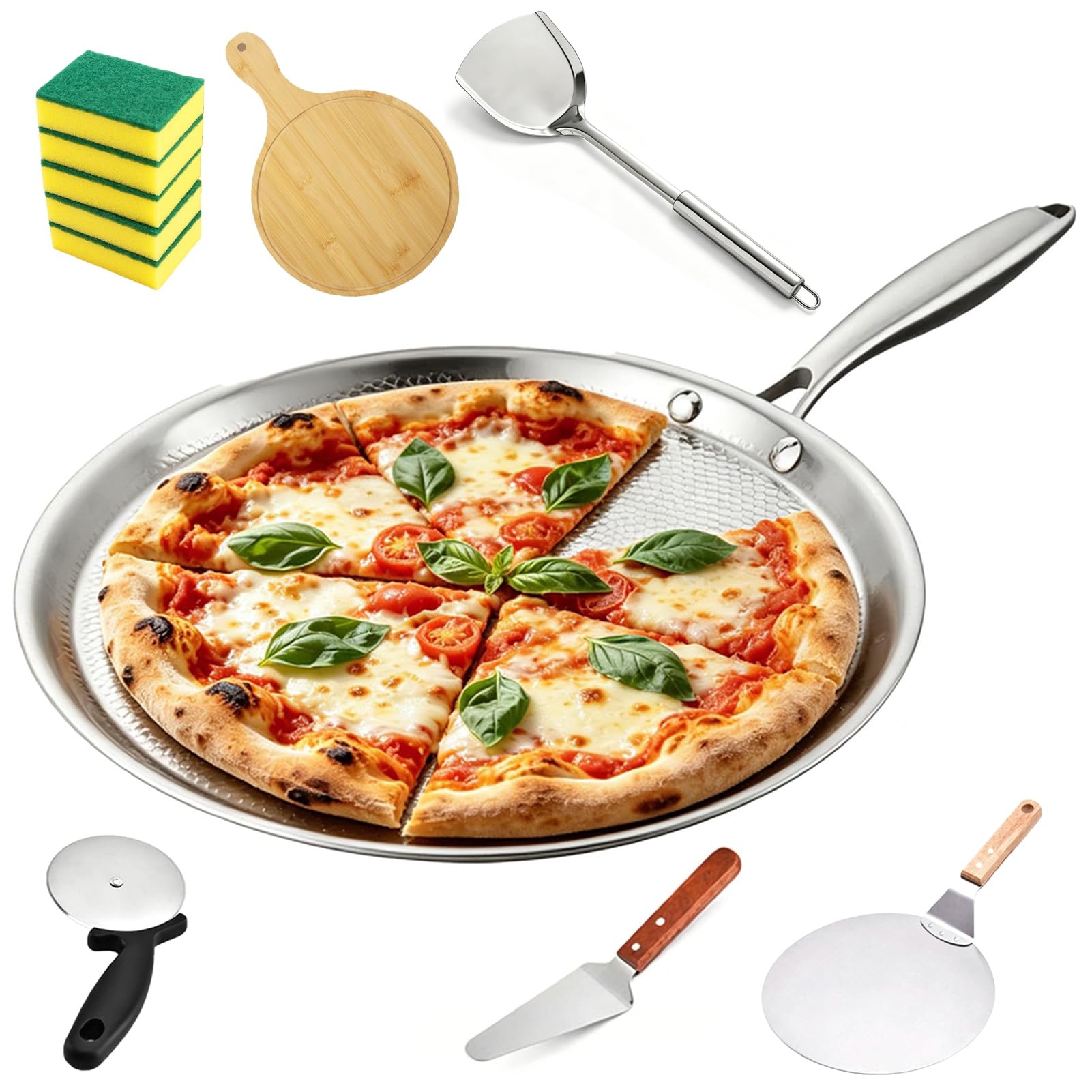 Poêle à crêpes ronde en titane durable avec poignée isolante