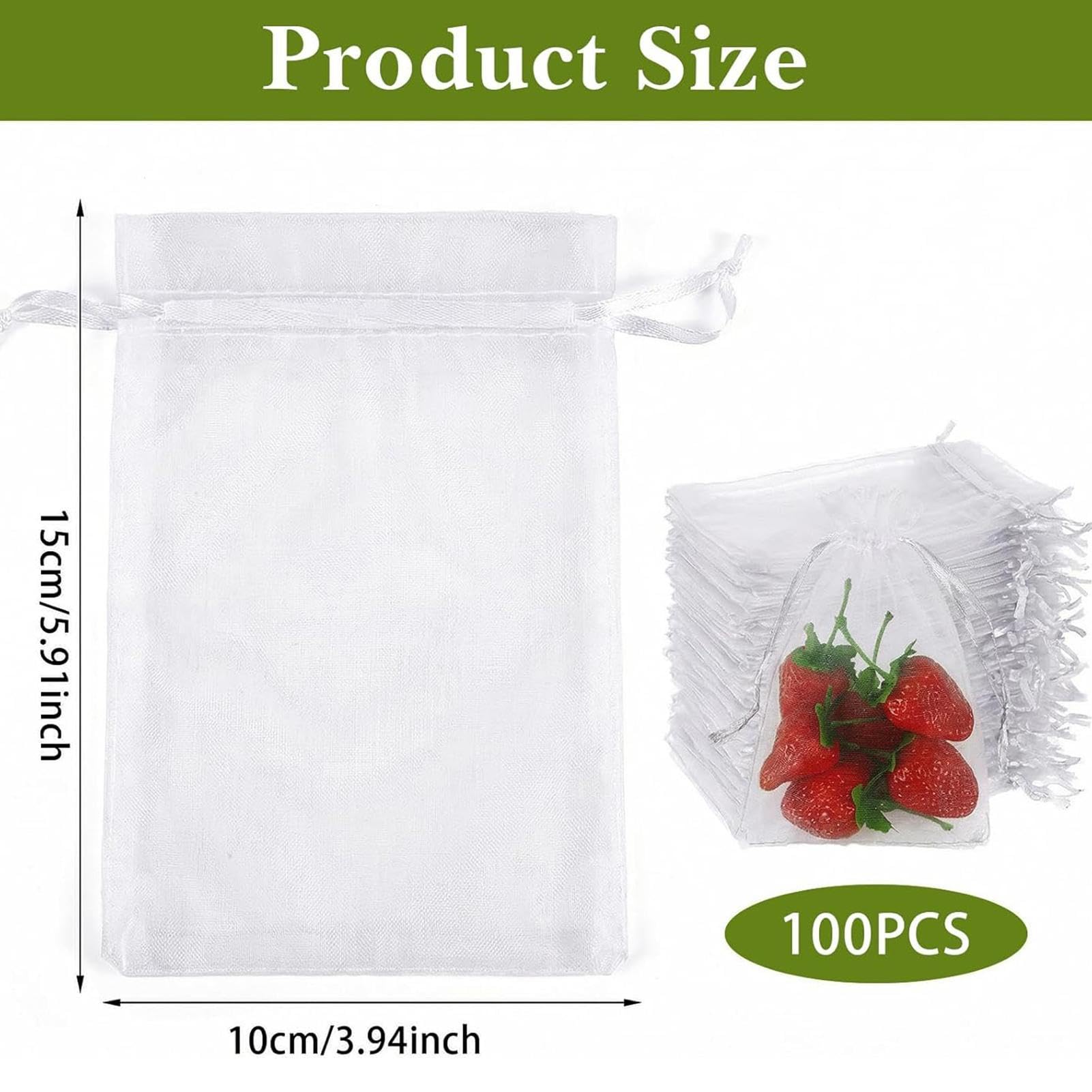 Bolsas de protección de frutas – 100 fundas de red de jardín reutilizables transpirables para árboles frutales con cordón para uvas, tomates, fresas, arándanos, mango, protección de huertos