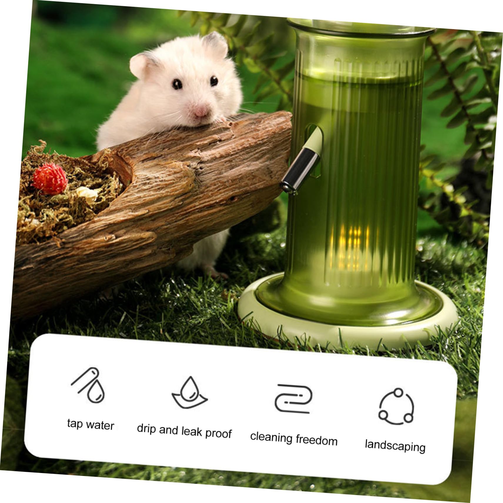 Abreuvoir Vertical en Polypropylène Vert Étanche et Facile à Utiliser Accessoire Pratique Batterie Bouton Intégré pour Hamster et Chinchilla