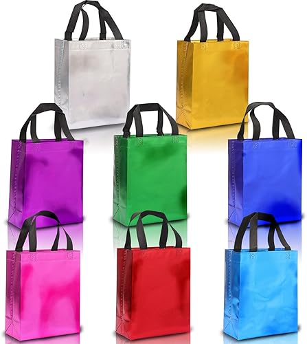 Moretoes 16 bolsas de regalo coloridas de tamaño mediano, bolsas de regalo reutilizables con asas, perfectas para cumpleaños, fiestas, compras y
