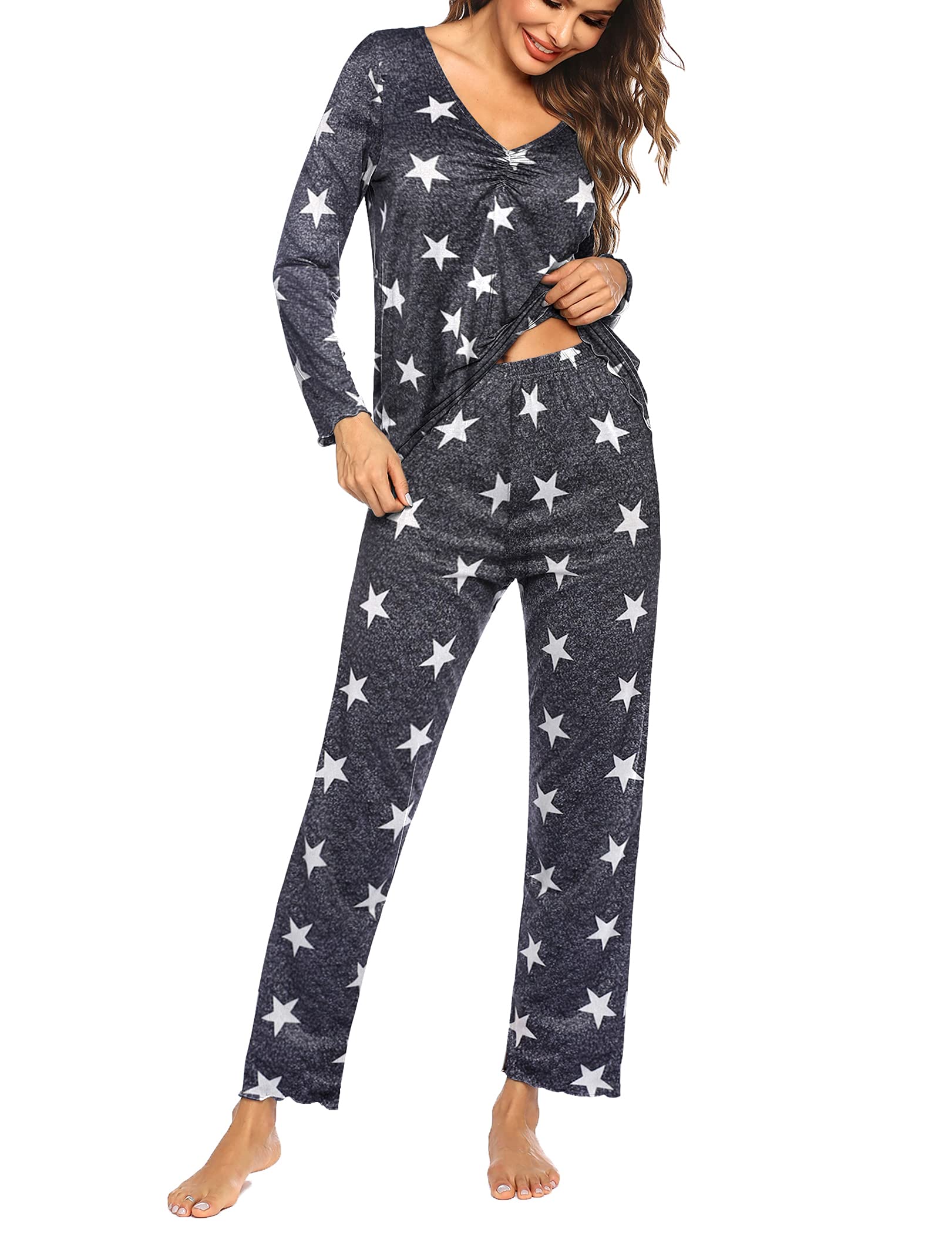 MAXMODA Pigiama Donna Pigiami Due Pezzi Maglietta Manica Lunga e Pantalone Lungo S-XXL