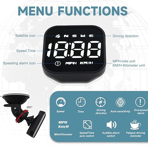 Miniatura 10 de KAOLALI Velocímetro GPS digital G4, pantalla de cabeza HUD para coche con brújula MPH de velocidad, alerta de conducción fatigada, alarma de