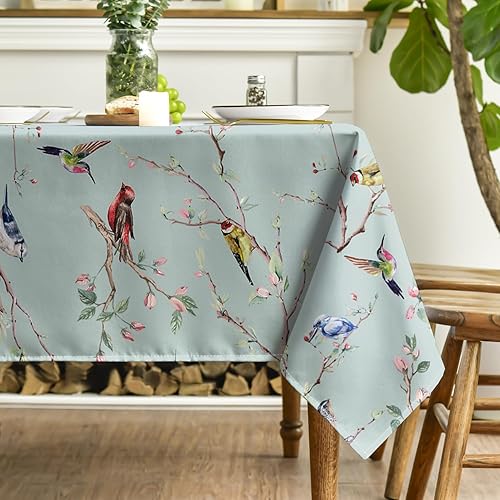 Miniatura 10 de Horaldaily Mantel de primavera y verano de 60 x 104 pulgadas, diseño floral de ramas de pájaros para decoración de fiestas, pícnic, cenas