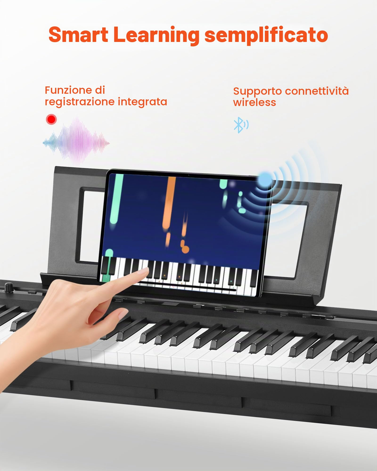 VEVOR Pianoforte Digitale a 88 Tasti, Tastiera Pianoforte con Altoparlanti, con Supporto a X, Pedale Sustain, Funzione di Registrazione, 280 Toni, Connessione Wireless, per Principianti, Nero