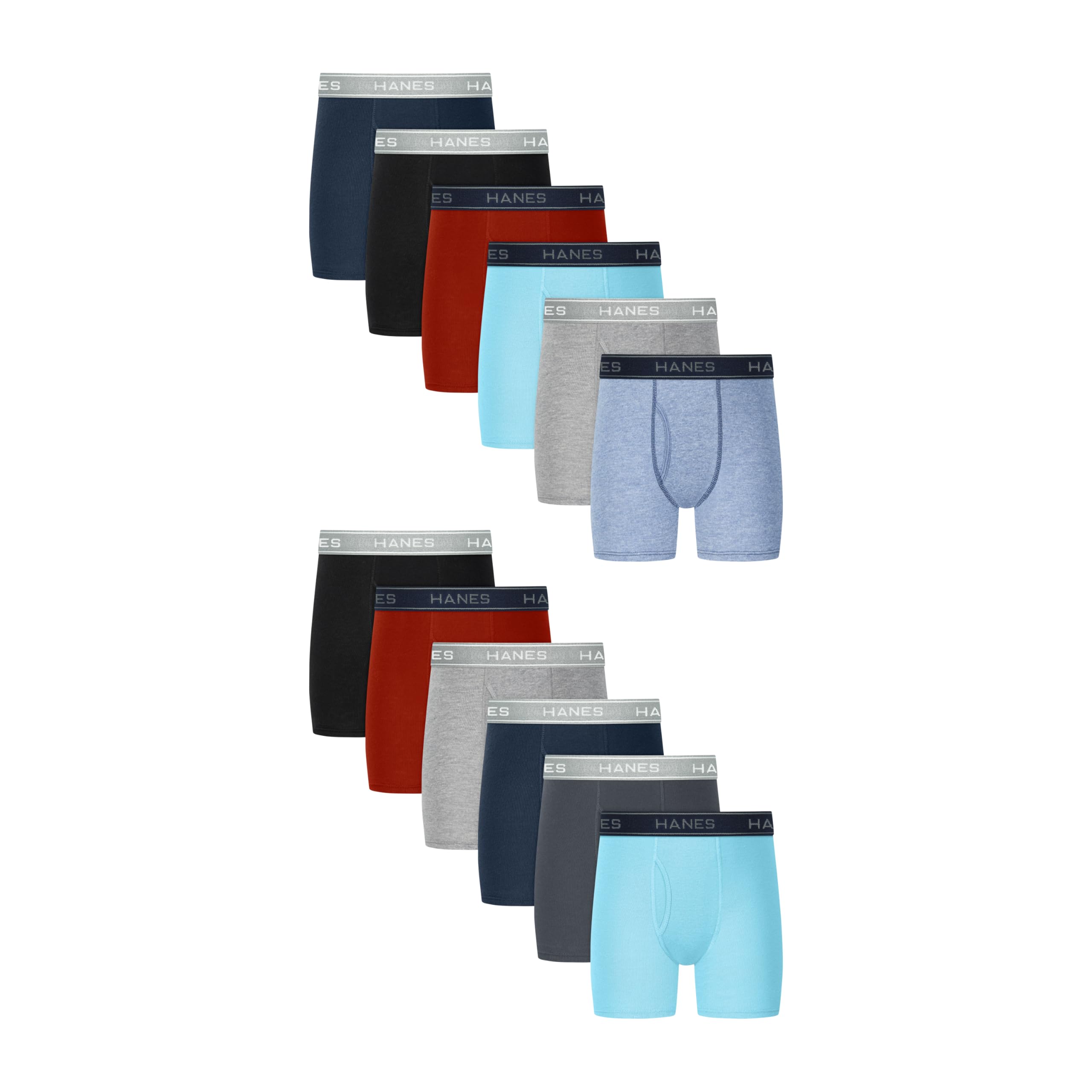 Hanes Boys' Underwear Boxer Briefs Or Briefs Pack, 8 Or 12 Pack, Cotton Stretch Underwear for Boys & Toddler Boys 12 Red, Black, Blue, Grey Medium