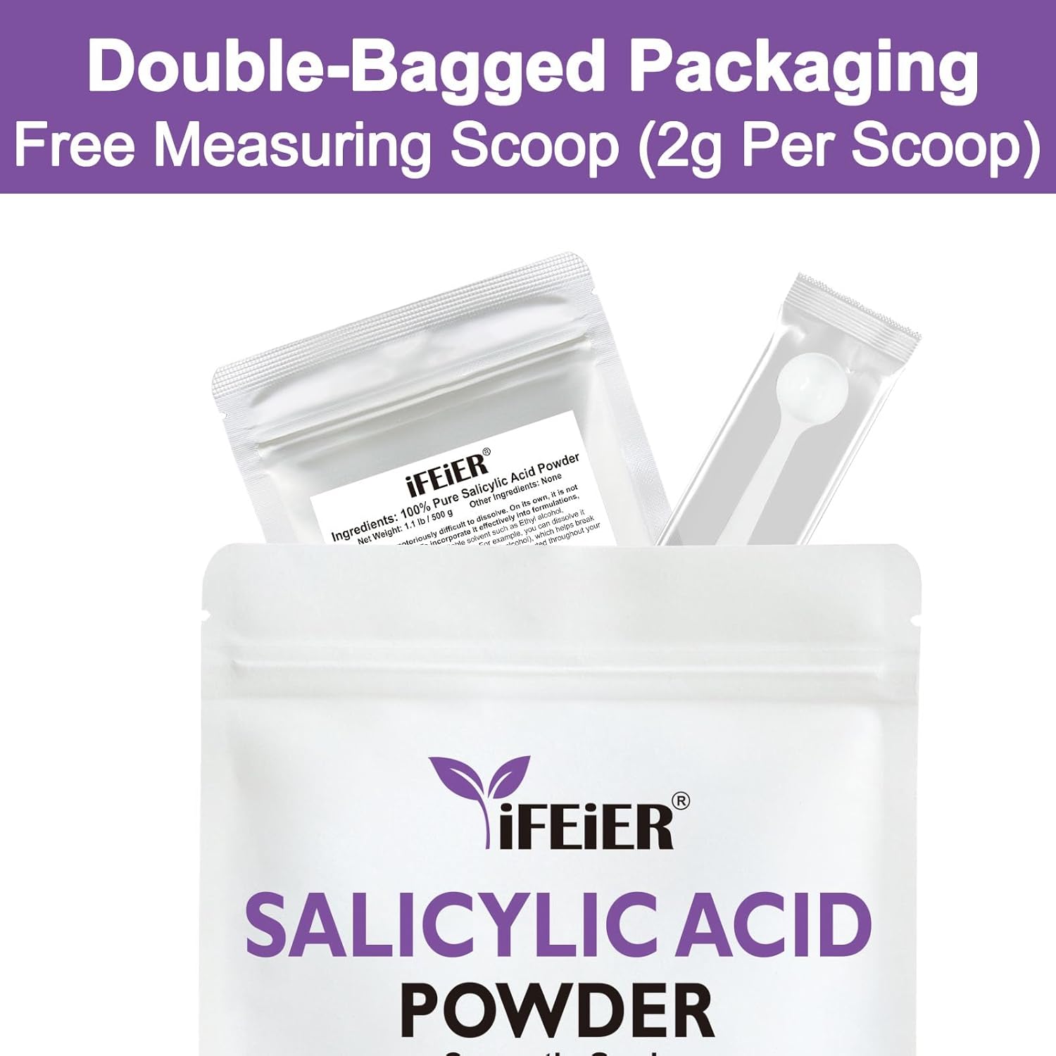 ピュアサリチル酸パウダー | 化粧品グレード サリチル酸 1ポンド (500g) | スキンケア、ボディ、ヘア、工業用DIY用BHA