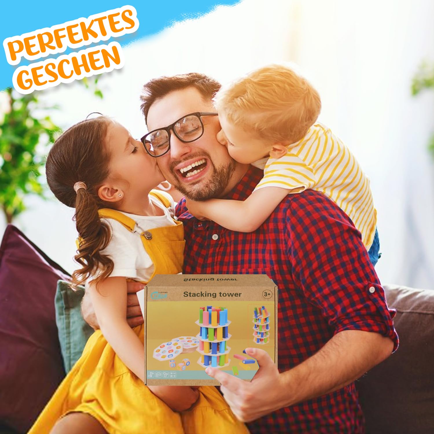 Torre de Bloques de Madera 4 en 1, Juguete Montessori de Equilibrio y Habilidad, Juego de Mesa Familiar y de Viaje, Juego Educativo Regalo para Niños y Niñas de 3 a 9 años