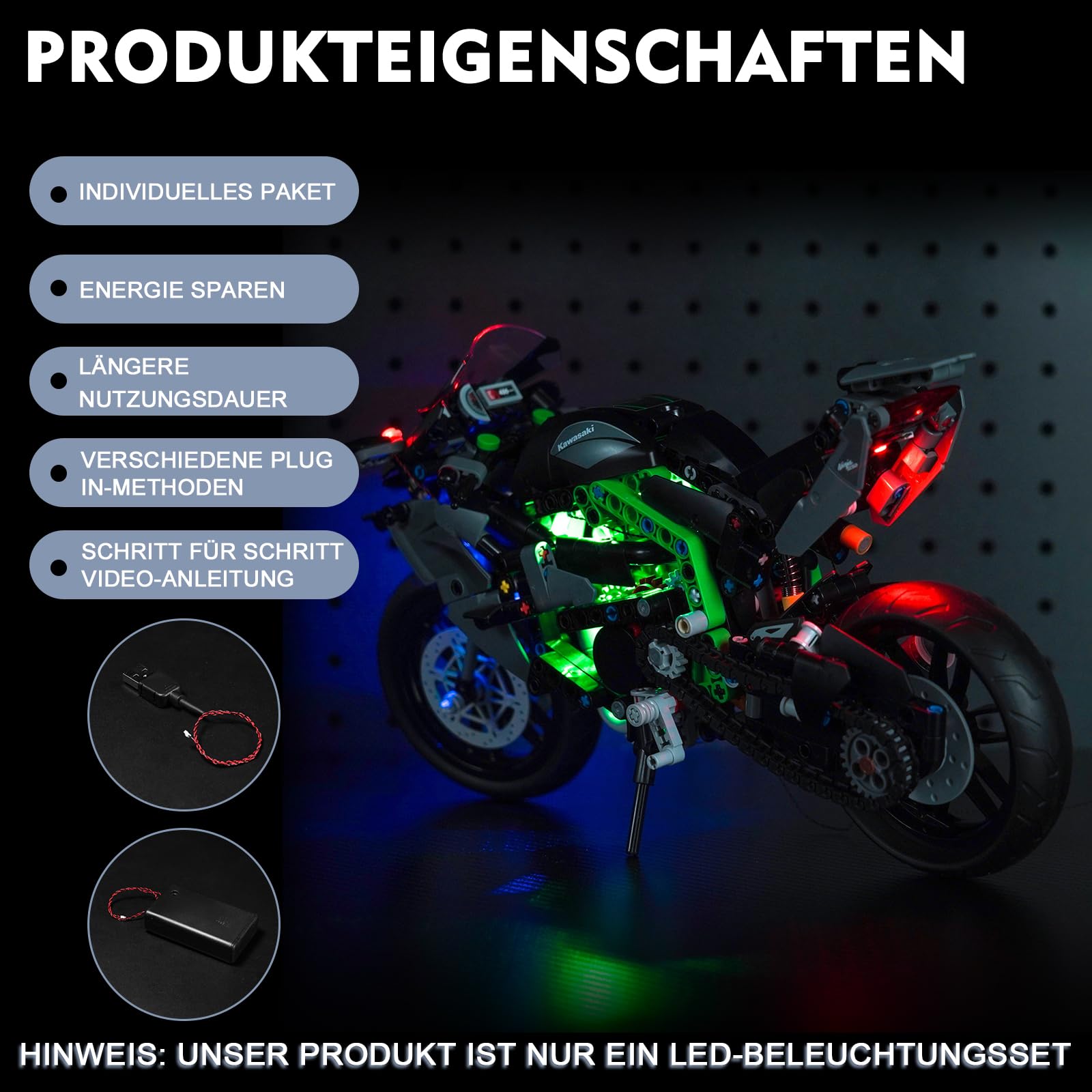 BrickBling Luz LED compatível com Lego Technic Kawasaki Ninja H2R