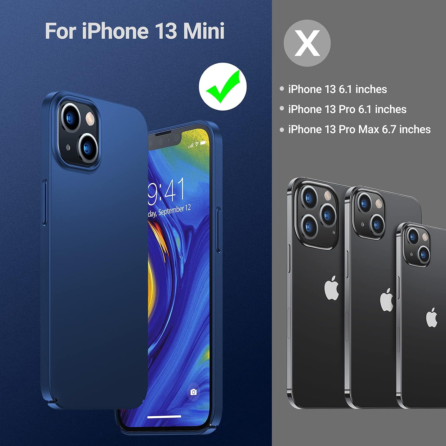 TORRAS Slim Fit Compatible for iPhone 13 Mini Case, Ultra-Thin Lightweight Full Protection Matte Hard PC Compatible for iPhone 13 Mini Phone Case with Secure Grip 5.4 inch, Navy Blue