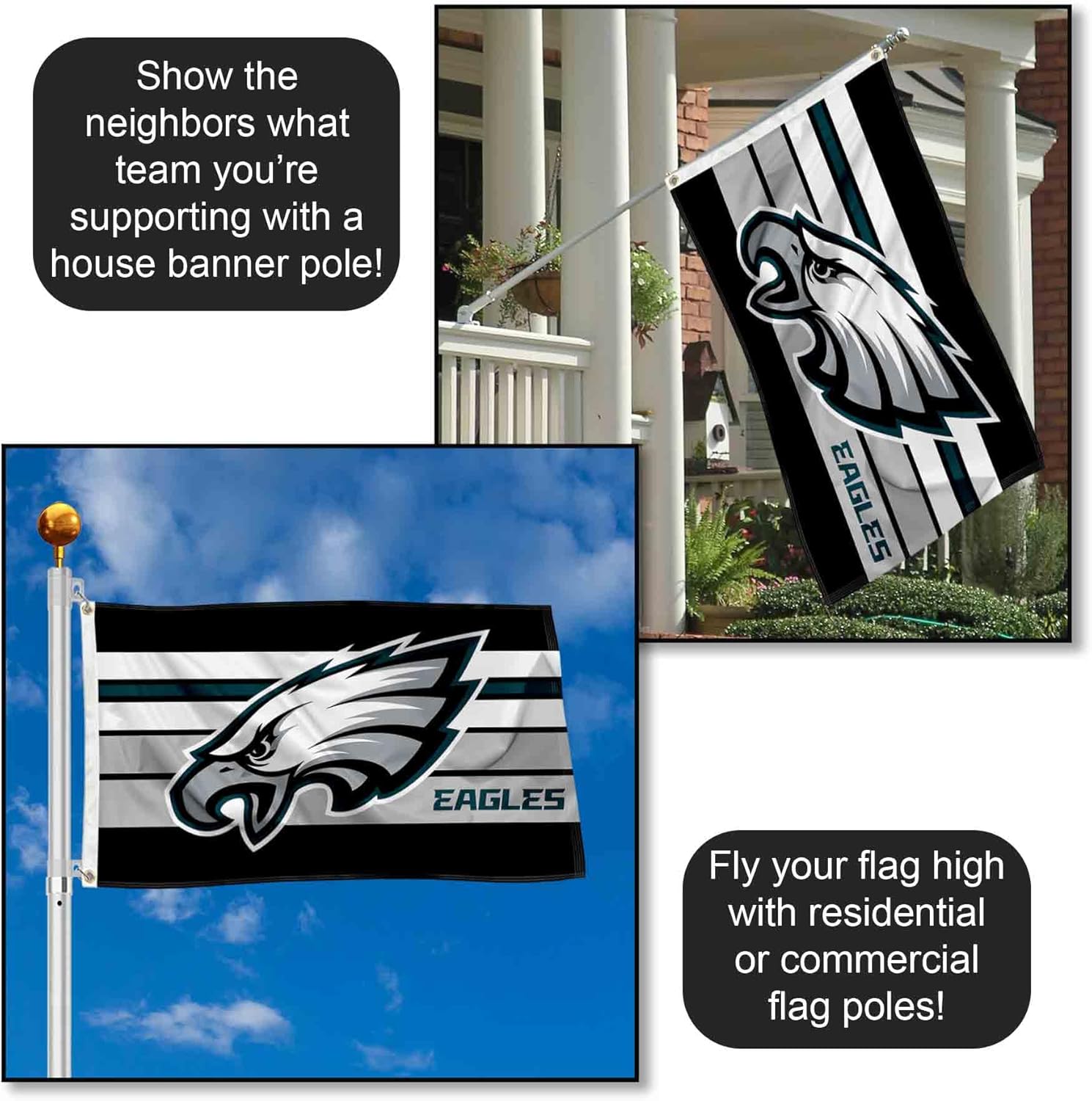 Philadelphia Eagles Retro Stripes Large 3x5 Flag - Image 3