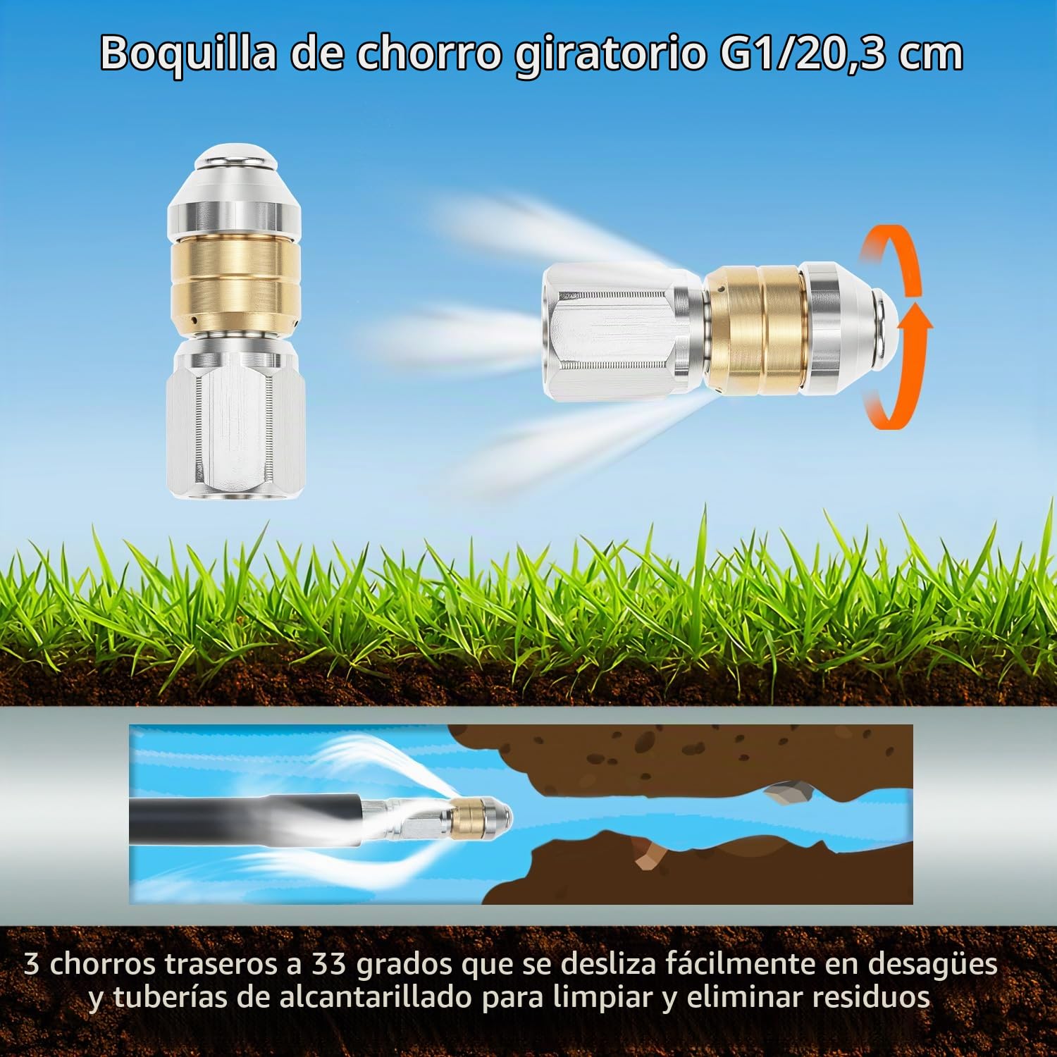 QWORK® Manguera limpieza tubos de alta presión 15M/50FT, 400 Bar/5800PSI desatascador tuberias a presion, compatible con Karcher K2-K7