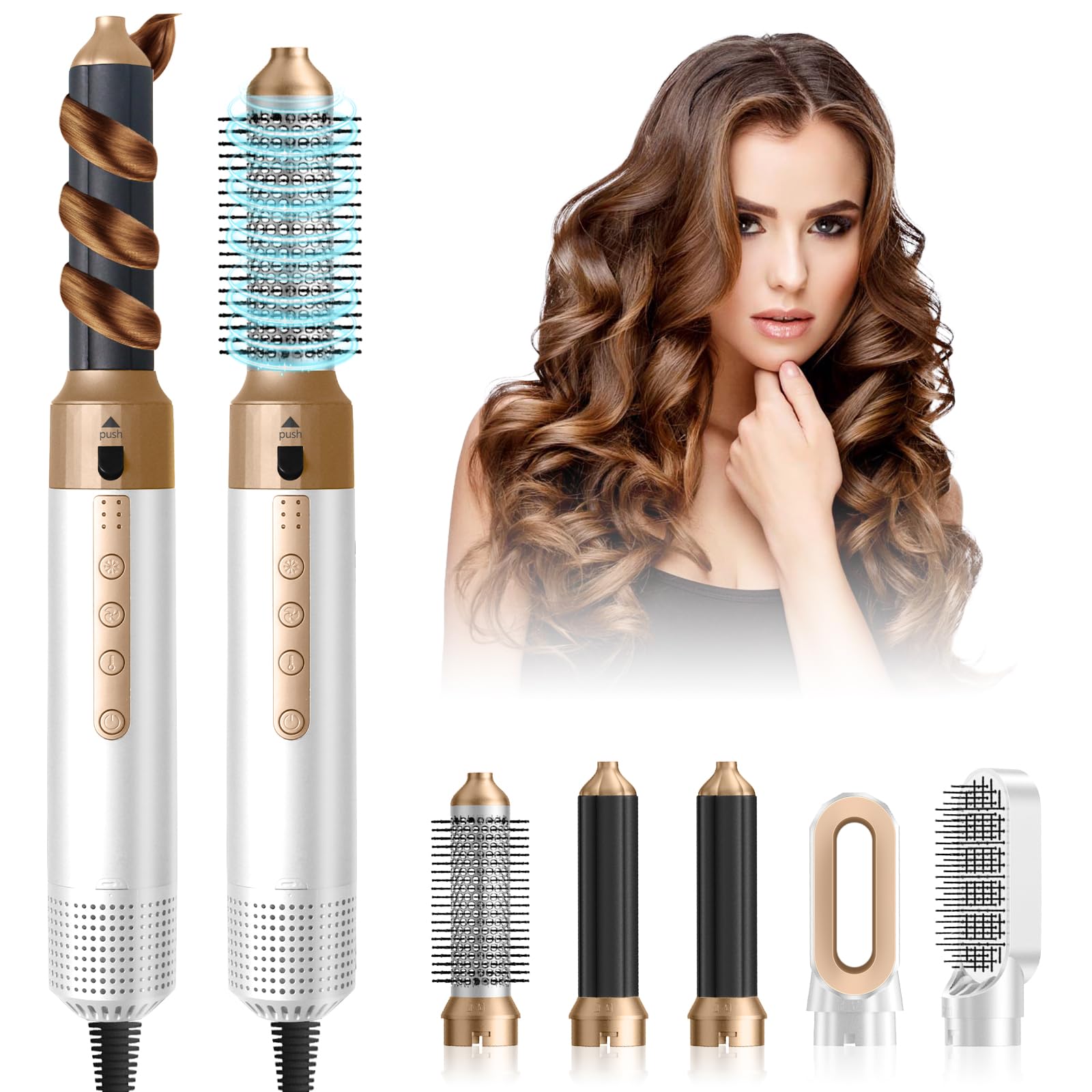 Cepillo Secador De Pelo, Air Styler 5 en 1, Cepillo de Aire 1350W | Cepillo de Aire Caliente 110000 RPM, Multifuncional Modelador, Cepillo alisador pelo para Volumen/Doblar/Suavizar/Secar