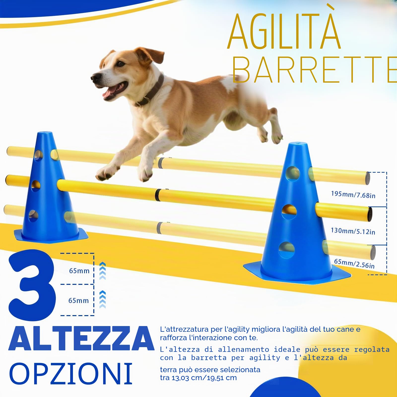 Set di agilità BHHTBB per cani, ostacoli per bambini e cani, per saltare, cavalletto per cani, 8 coni da 23 cm di altezza + 8 pali da 80 cm di lunghezza, per esercizi di addestramento