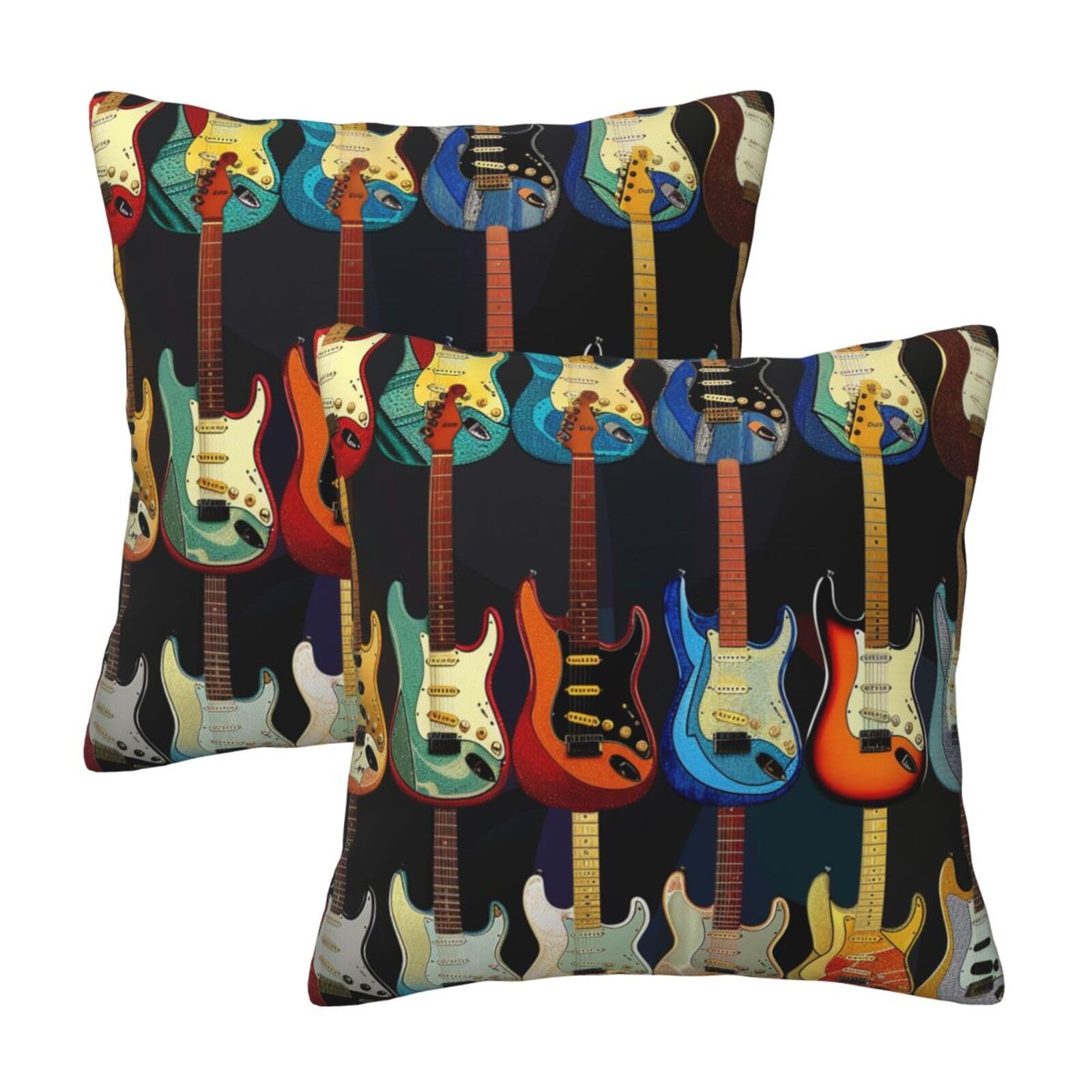 Art Guitar Pattern Throw Pillow Cases 2 Pack Square Pillowcases Soft Pillow Protectors for Couch Livingroom Sofa Bed Office Car,45x45 CM