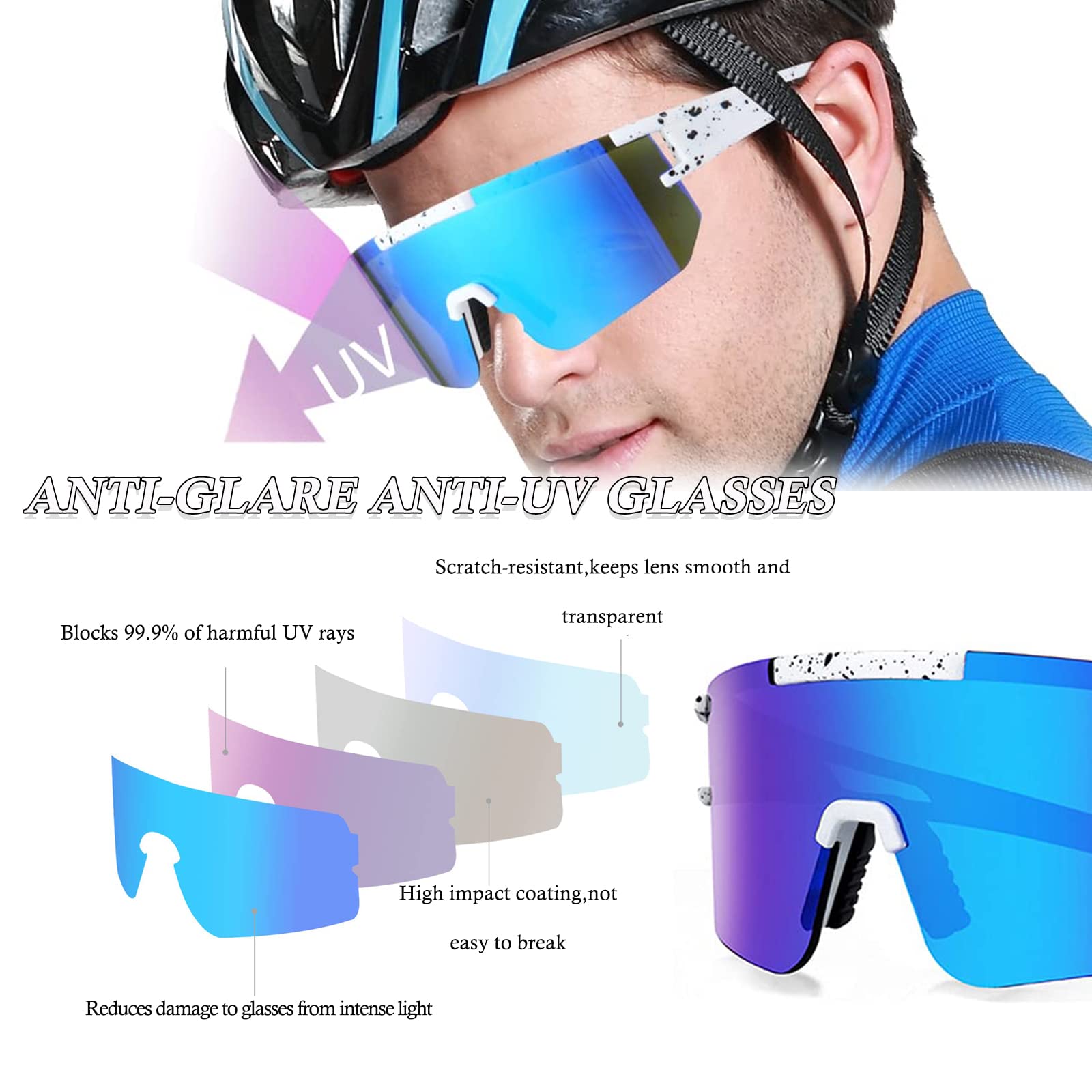 Ruikdly Schnelle Brille Rave, Sportbrille Polarisiert, Sonnenbrille Fahrradbrille für Herren Damen UV 400 Schutz, Sportbrille für Outdoorsport Radfahren Fahren Laufen Golf Ski Bergsteigen Angeln