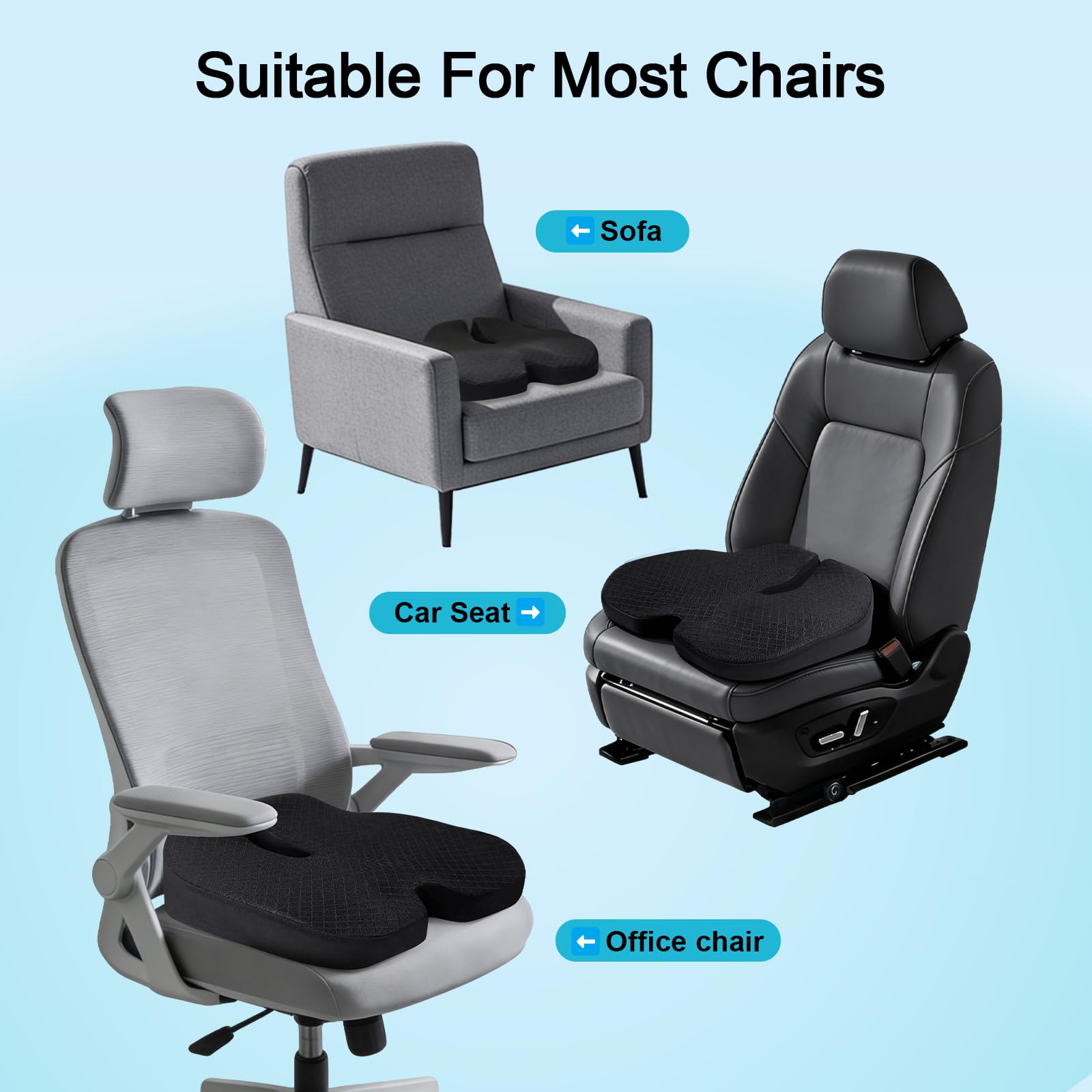 Upgrades - Cojín de espuma viscoelástica para asiento de coche para conducir, gel de panal de abeja, transpirabilidad mejorada y apoyo ortopédico para coxis, coxis, ciática y dolor de espalda,