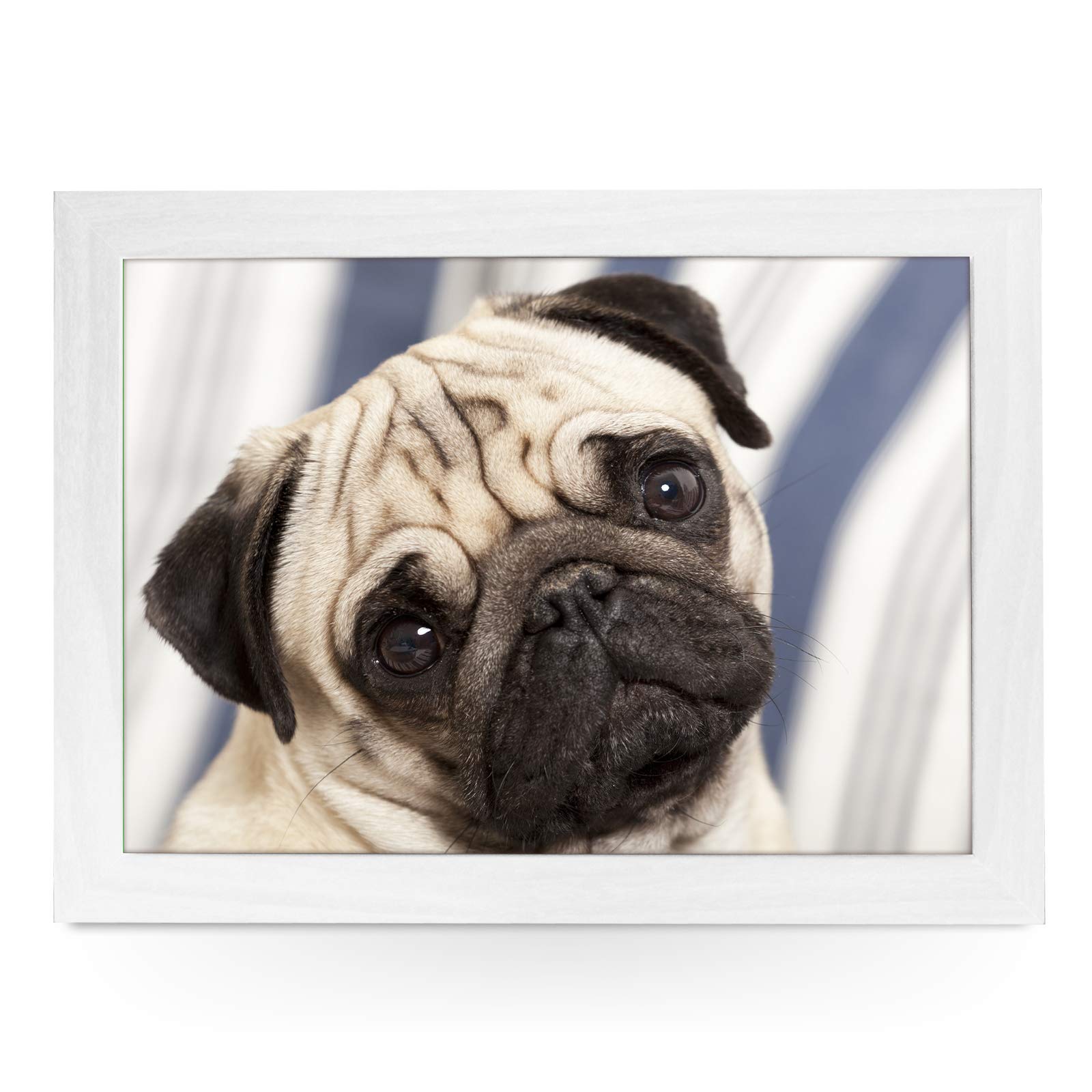yoosh Portable Lap Desk Tray (Pug Dog) Handmade Wooden Frame, Beanbag Cushioned Bottom | Computers, Laptops, Meals, Food | L0147 White
