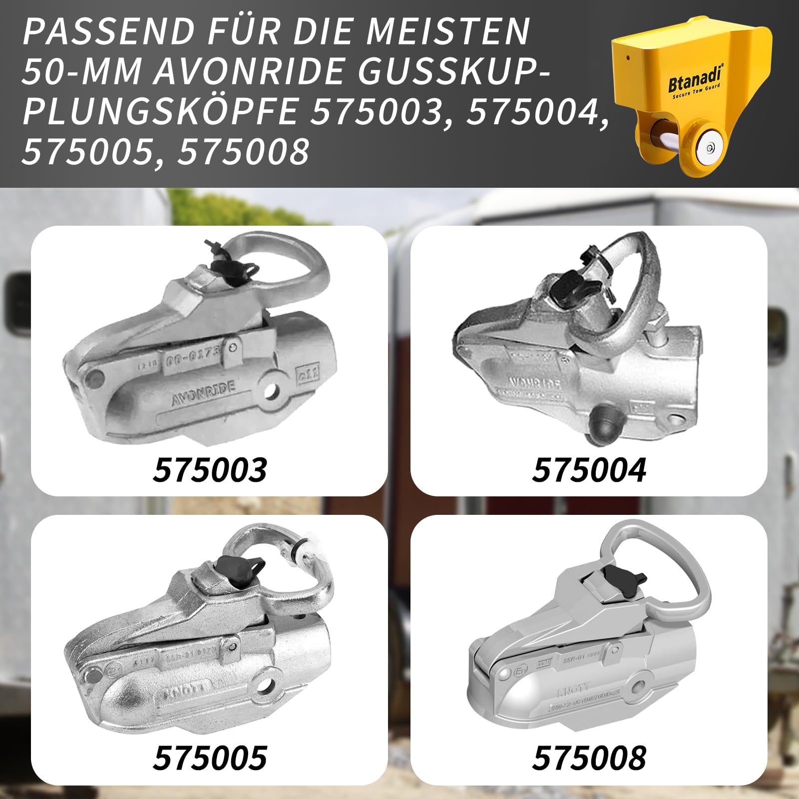 Anhängerschloss mit geschmiedeter Stahlkugel 50 mm, Diebstahlschutz | Für Knott Avonride Kupplungsköpfe 575003/575004/575005/575008, gehärtete Stahlkonstruktion und robuste Diebstahlsicherung
