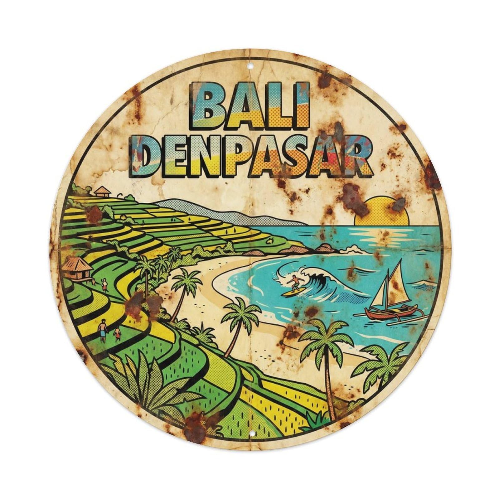 Bali Denpasar Lagoon Travel Comic Color Destination Metal Tin Sign