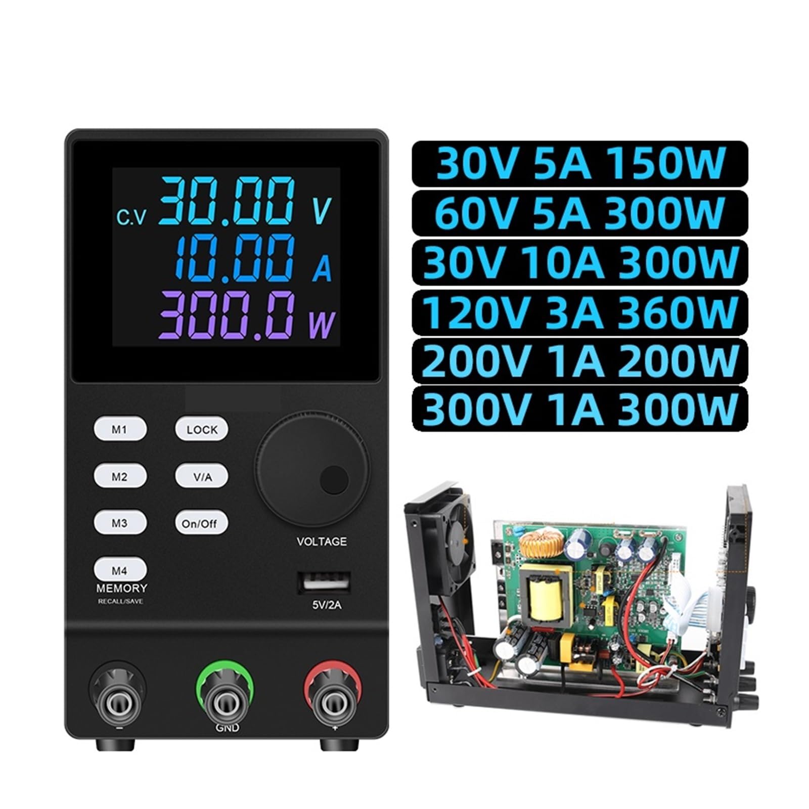 Fuente de alimentación de banco de laboratorio de CC variable, 30 V, 10 A, 200 V, 300 V, regulador de voltaje con ajuste de codificador, fuente de alimentación conmutada con pantalla LED de 4 dígitos