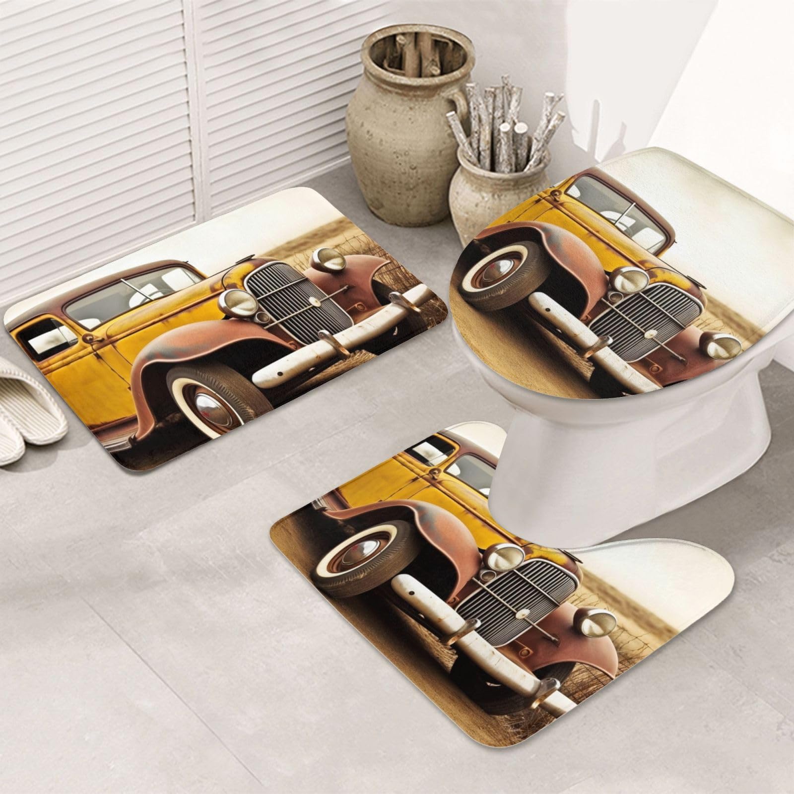 Tapis de bain en microfibre lot de 3 avec contour U et housse abattant wc