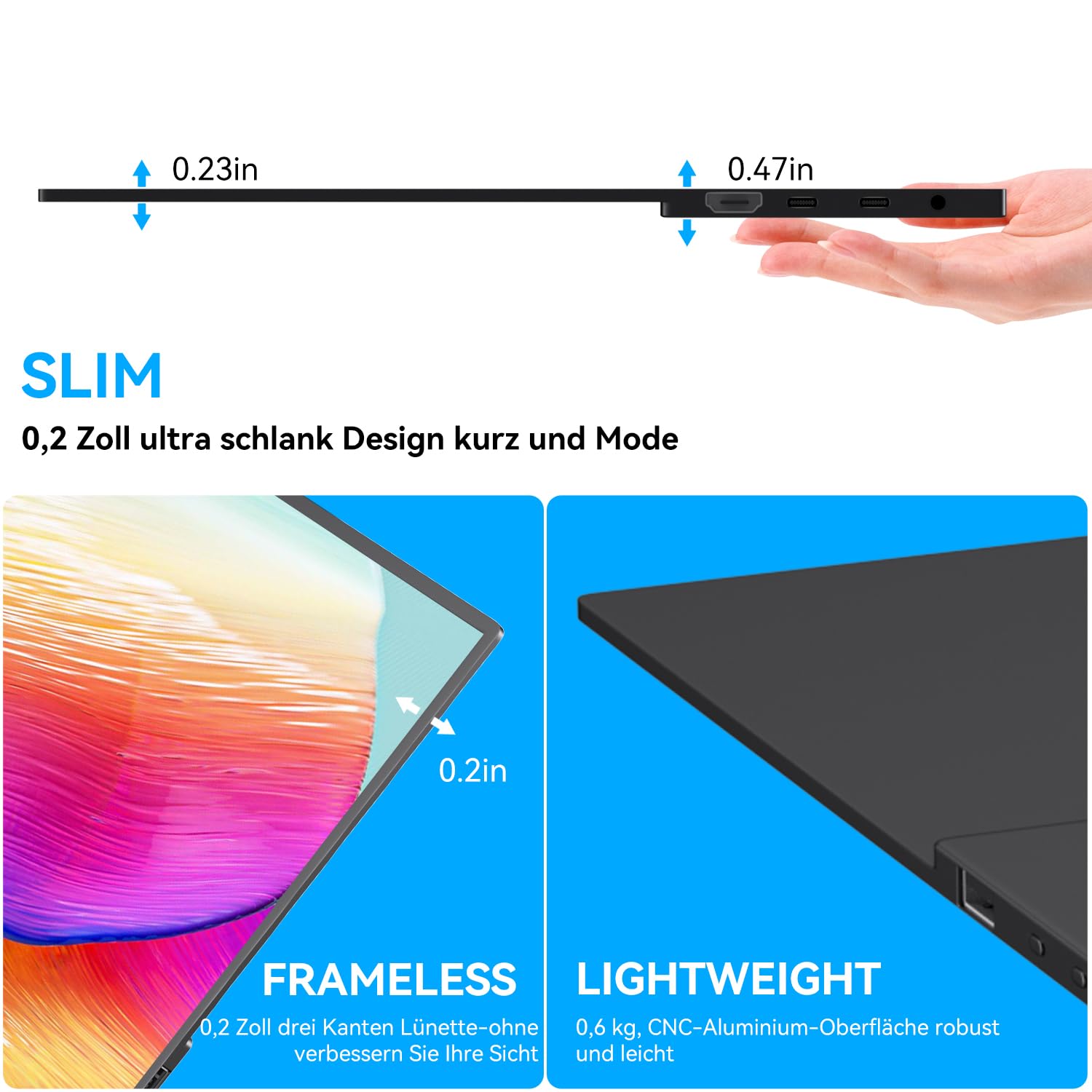 14 Zoll Touchscreen Tragbarer Monitor 1920X1200P Ultra Slim & Lightweight Randlos FHD IPS HDR Portable Gaming Laptop Traveling Sub Monitor für Laptop Mac PC Xbox PS4/5