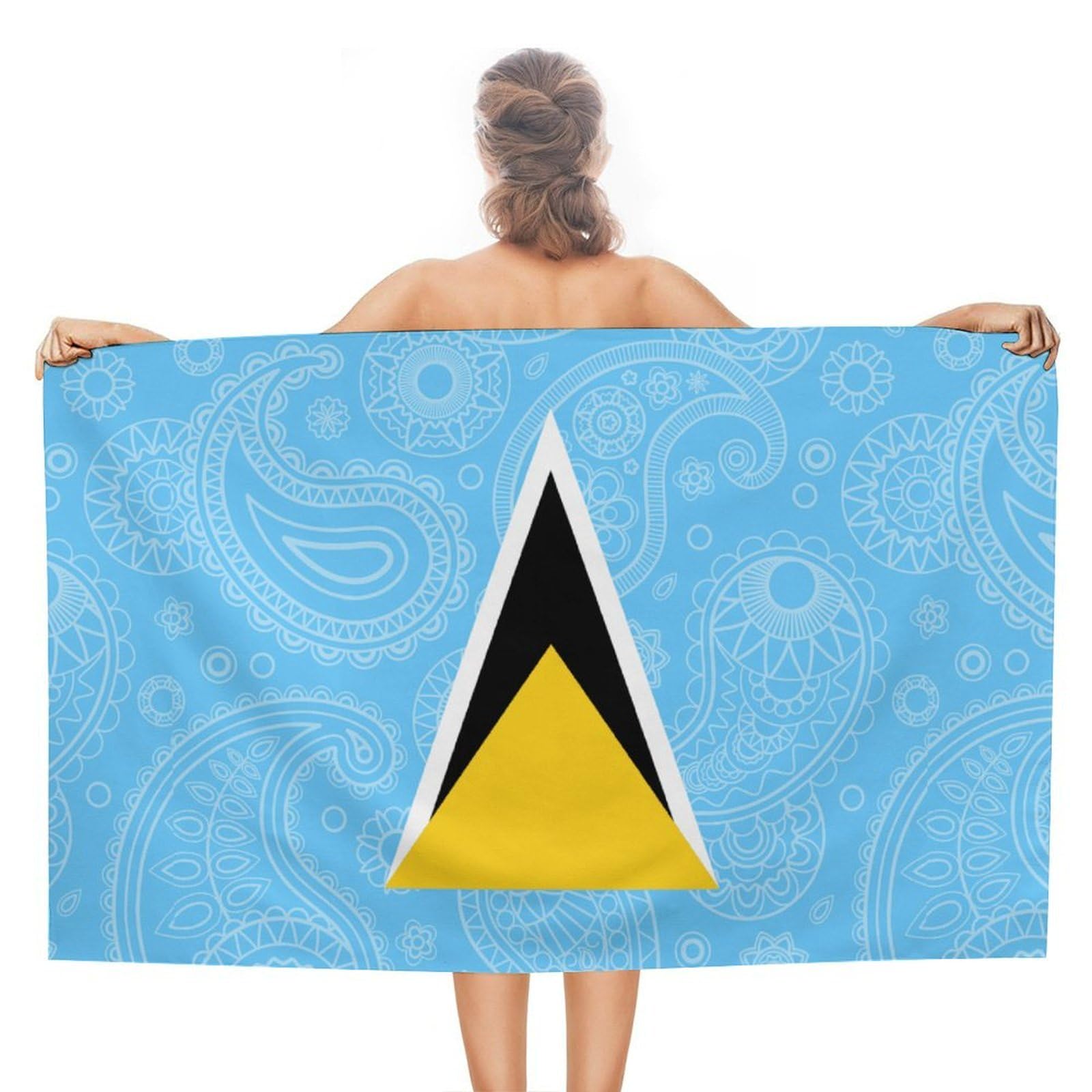 CGSBNGHA Saint Lucia Paisley Flag Beach Towels Soft Bathroom Bath Pool Swim Towels for Women Men