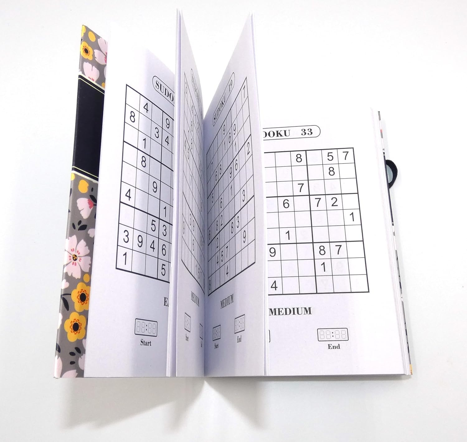 Sixstore - Juego de 2 libros de viaje de bolsillo A6, sudoku y crucigramas, tamaño 15 x 10,5 cm con banda elástica, floral