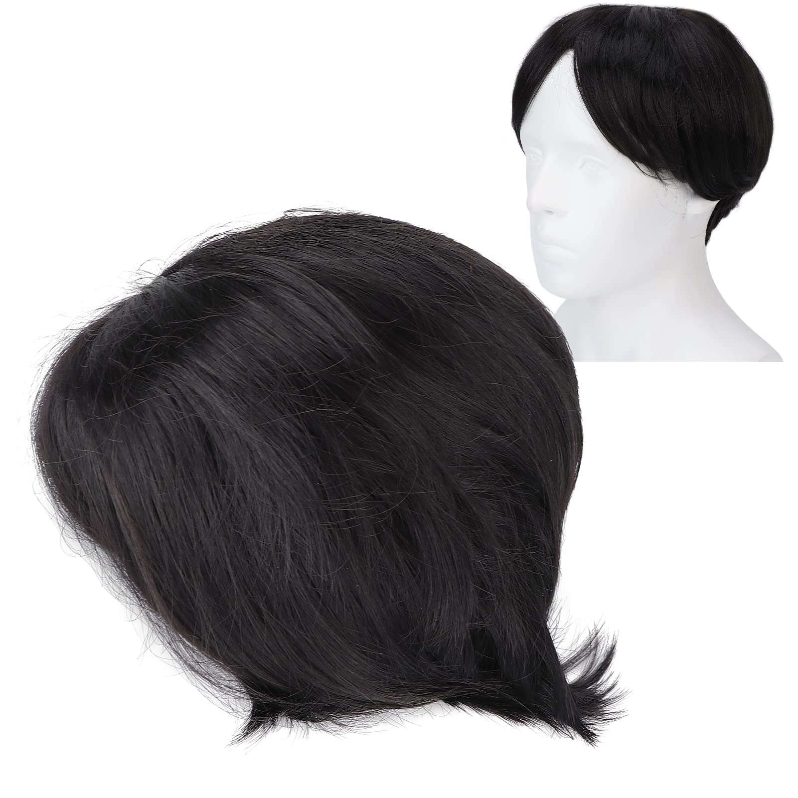 Men Short Wig, Black Finely Trimmed Wigs with Shapes Designed by Professional Hair Stylists