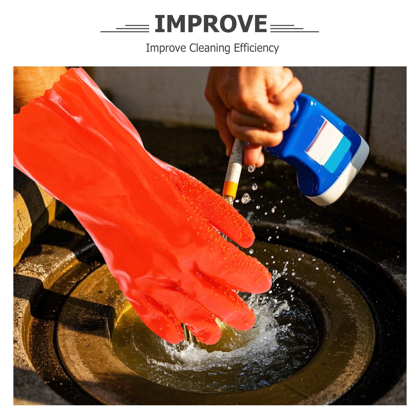 6 Pares de Guantes Largos de Limpieza para Fontanería, Resistentes Abrasión Prueba de Agua, de Goma Naranja para Sistemas de Drenaje Domésticos y Comerciales