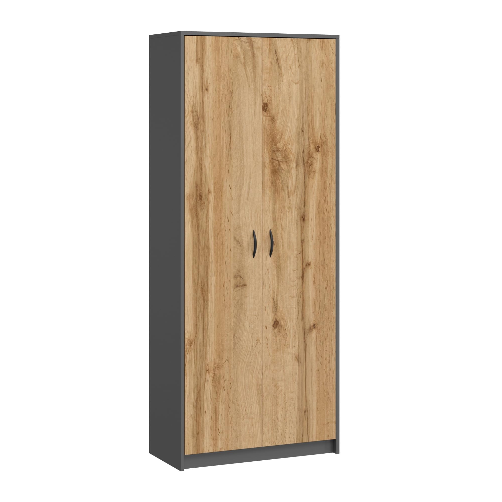 Home Collective Armoire Multi-usages Anthracite-chêne 74 cm L x 180 cm H avec 6 étagères et Compartiment supplémentaire, Rangement en Bois pour Chambre, Bureau ou Couloir