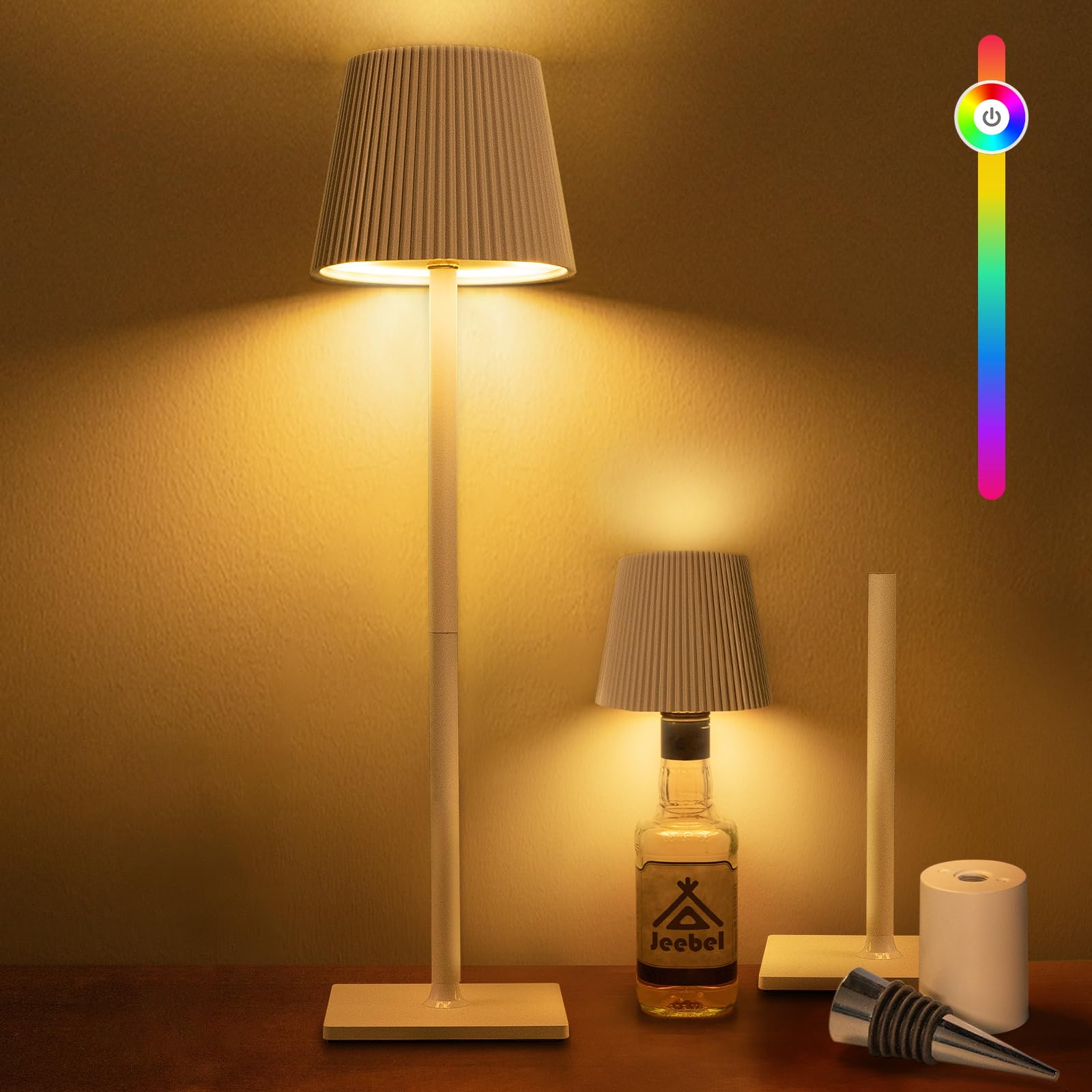 Jeebel 4-in-1 Dimmable LED Bottle Lamp, 5200mAh Wireless Metal Table Lamp with Touch Control, IP54, Portable Bottle Shade for Restaurant Indoor Outdoor Garden Camping