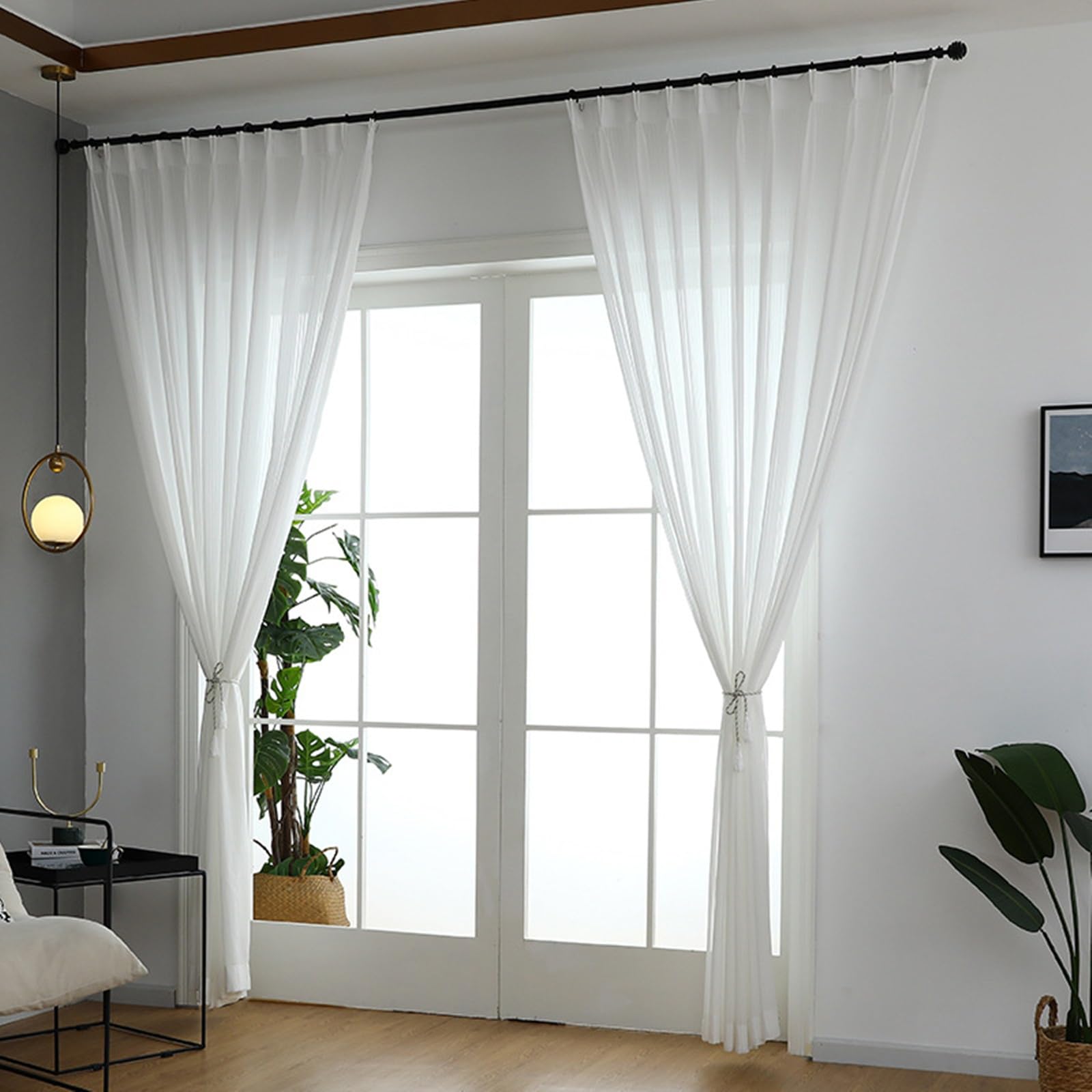 Cortinas transparentes a rayas de 52x84 pulgadas, juego de 2 piezas de poliéster con ojales