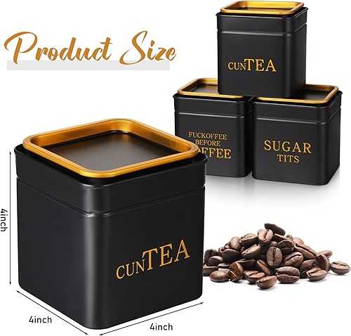 Miniatura 6 de Juego de 3 recipientes de cocina de acero inoxidable negro con tapa dorada para el hogar almacenamiento de alimentos harina especias decoración de