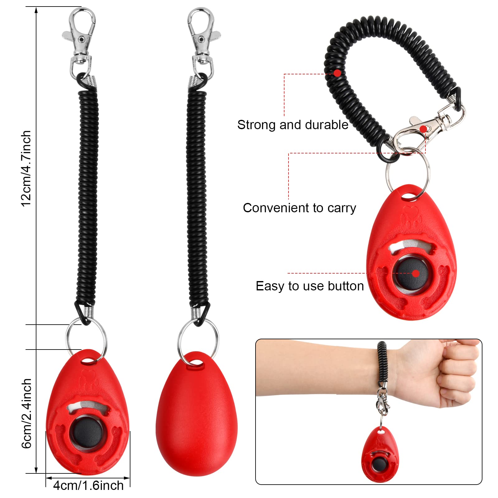 16 Pièces Chiens Clicker Formation, Pet Training Clicker, Professionnel Clicker avec Dragonne élastique, Dog Clicker Training, Dressage de Chiens Clicker pour Chat, Cheval, Chien